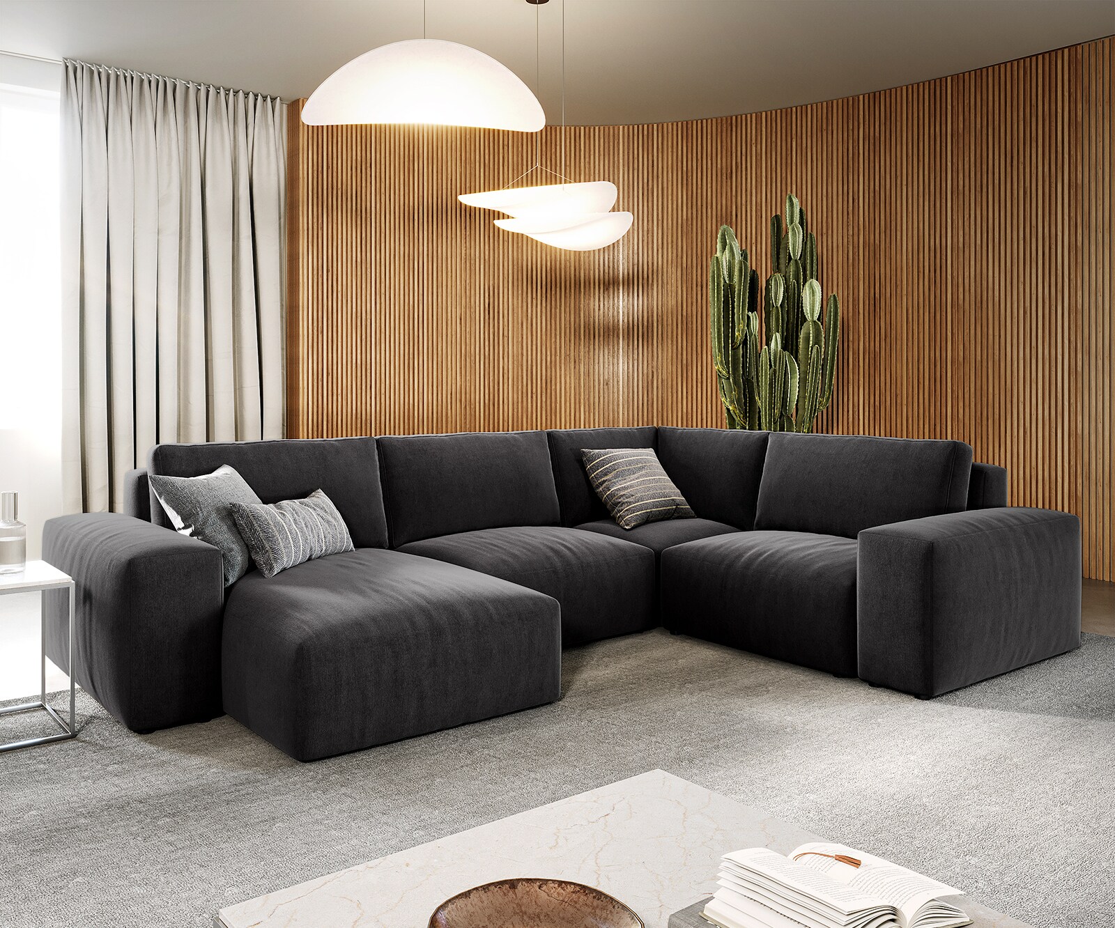 Woonlandschap Lanzo 300x210 cm microvezel zwart met variabele recamière