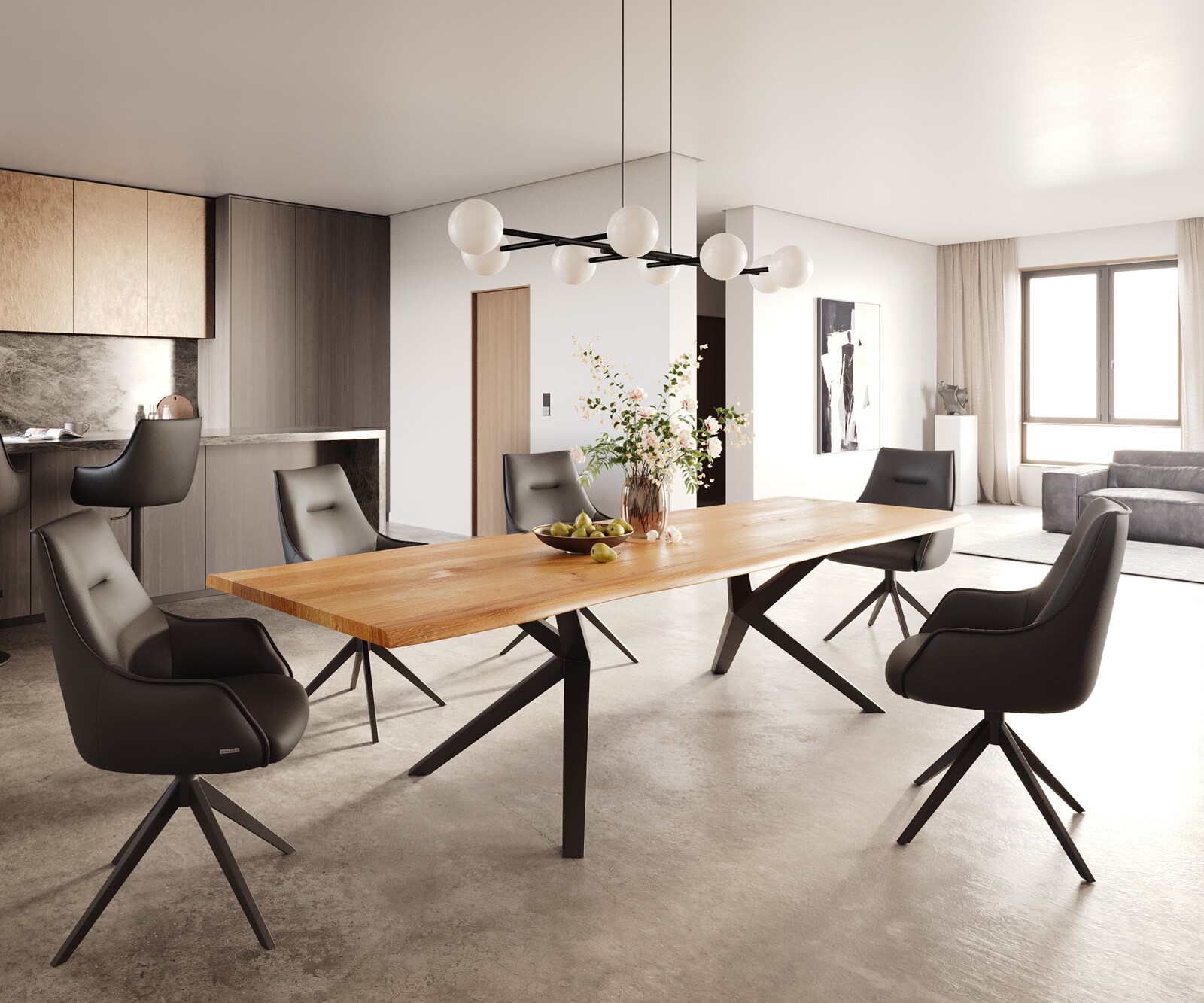 Eettafel Edge 300x100x4 eiken natuur Zenthara kantig metaal zwart Live-Edge 4