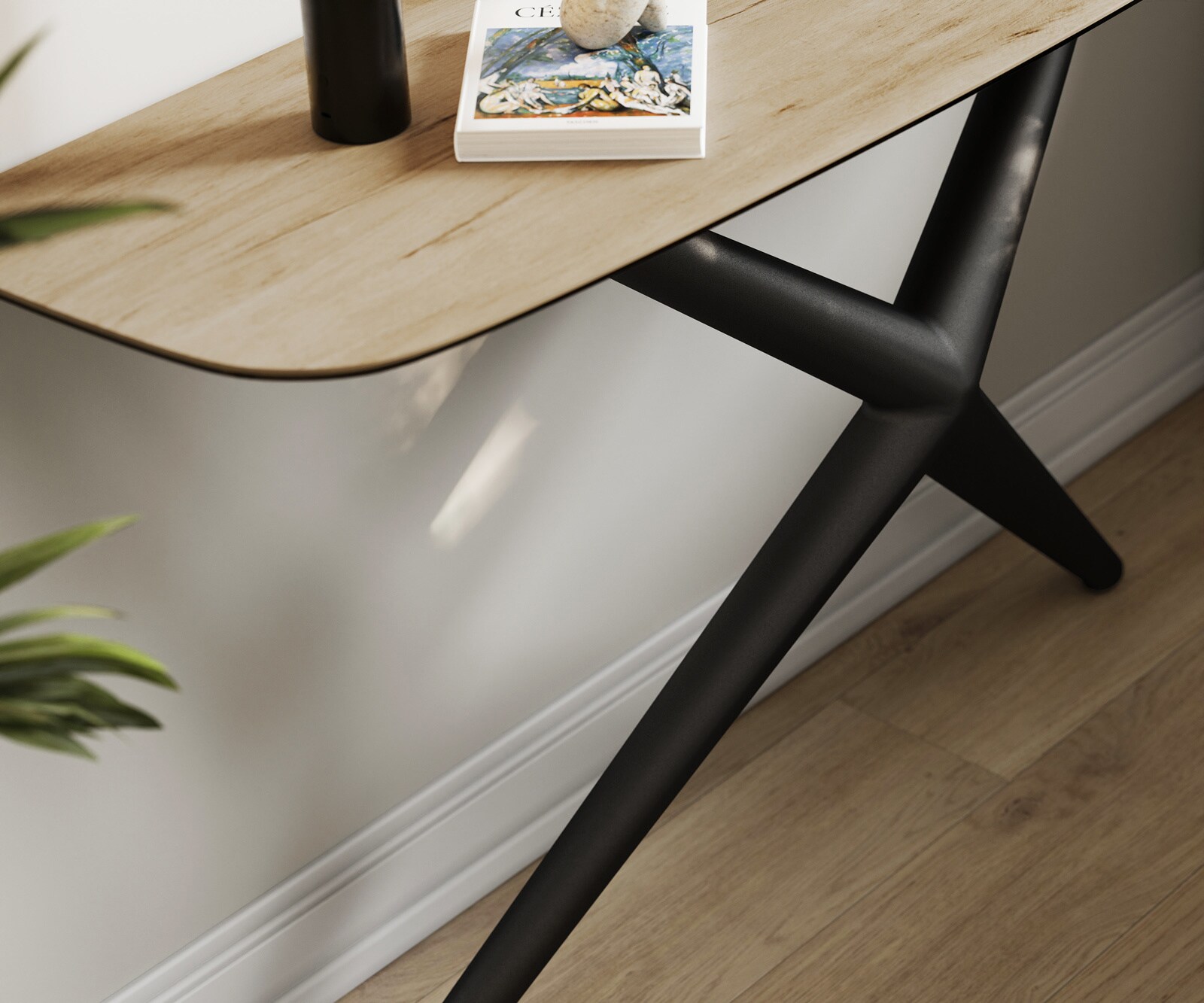 Consoletafel Edge Bootvorm 140x40 cm Keramiek Laminam® Sabbia Eichefarbig Estelo Metaal Zwart 6