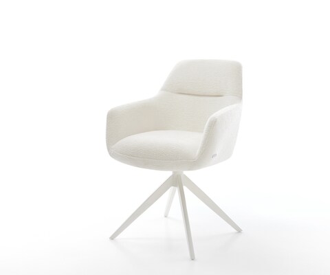 Draaistoel Pejo-Flex bouclé zacht beige kruisframe breed wit 360° draaibaar rocker-functie pocketveer kern