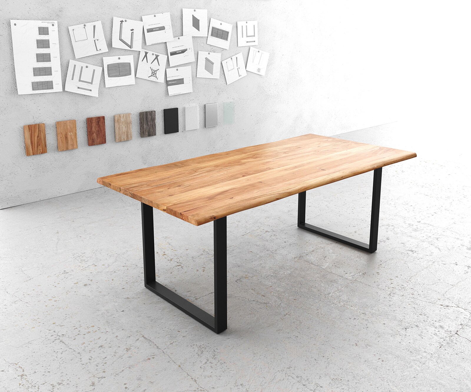 Eettafel Edge 200x100 acacia natuur metaal zwart Live-Edge
