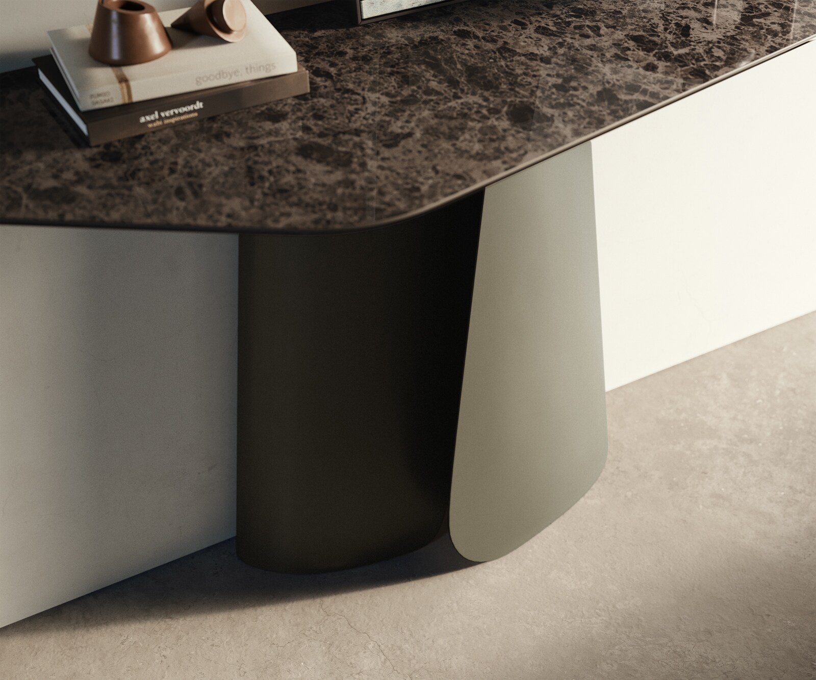 Consoletafel Edge Polygonaal 140x50 cm Keramiek Emperador Extra Lucidato Dunkelbraun Livos Metaal Effektfinish Titan 5
