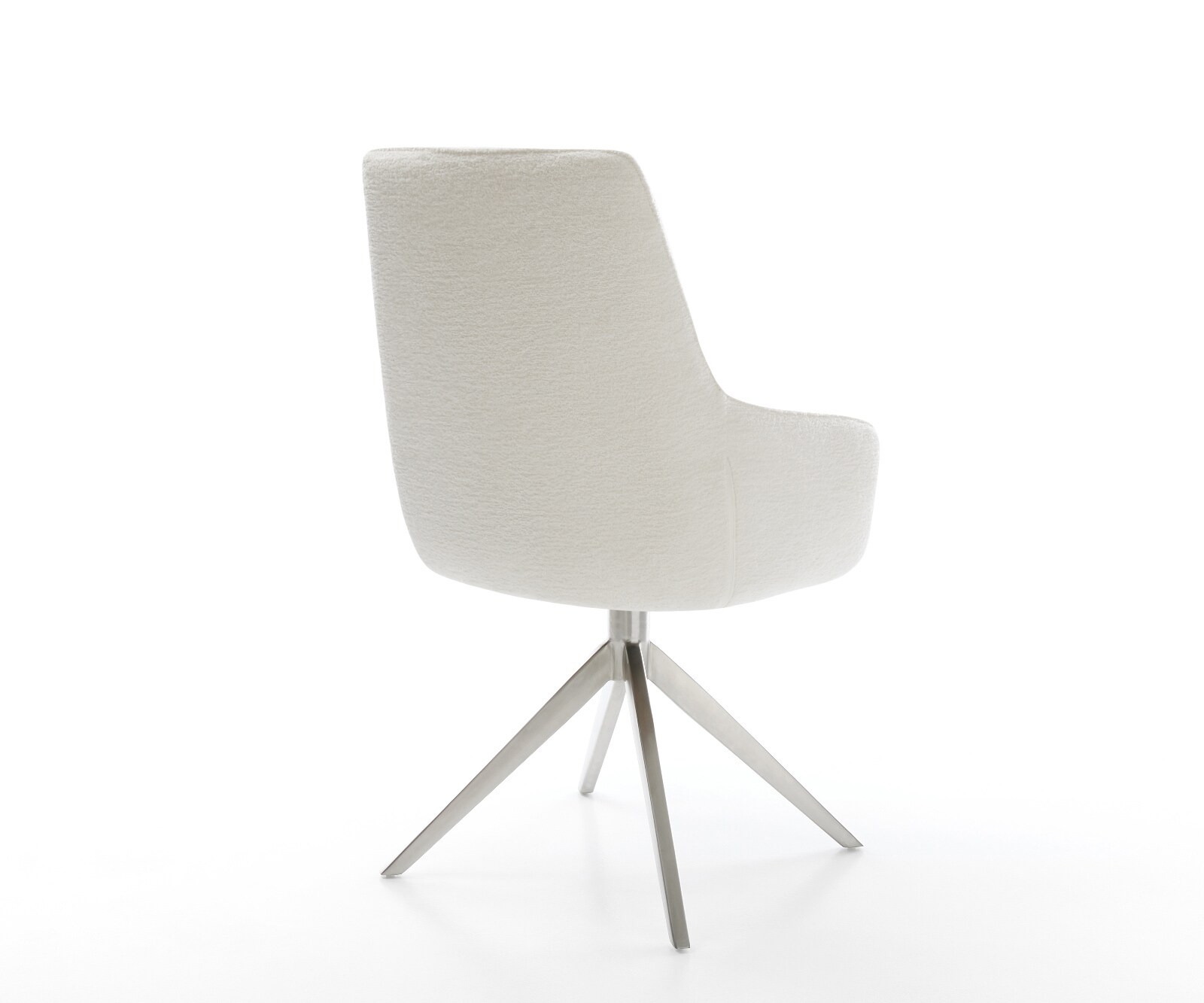 Draaistoel Zelia-Flex met armleuning bouclé zacht beige kruisframe breed roestvrij staal 360° draaibaar rocker-functie pocketveer kern 5
