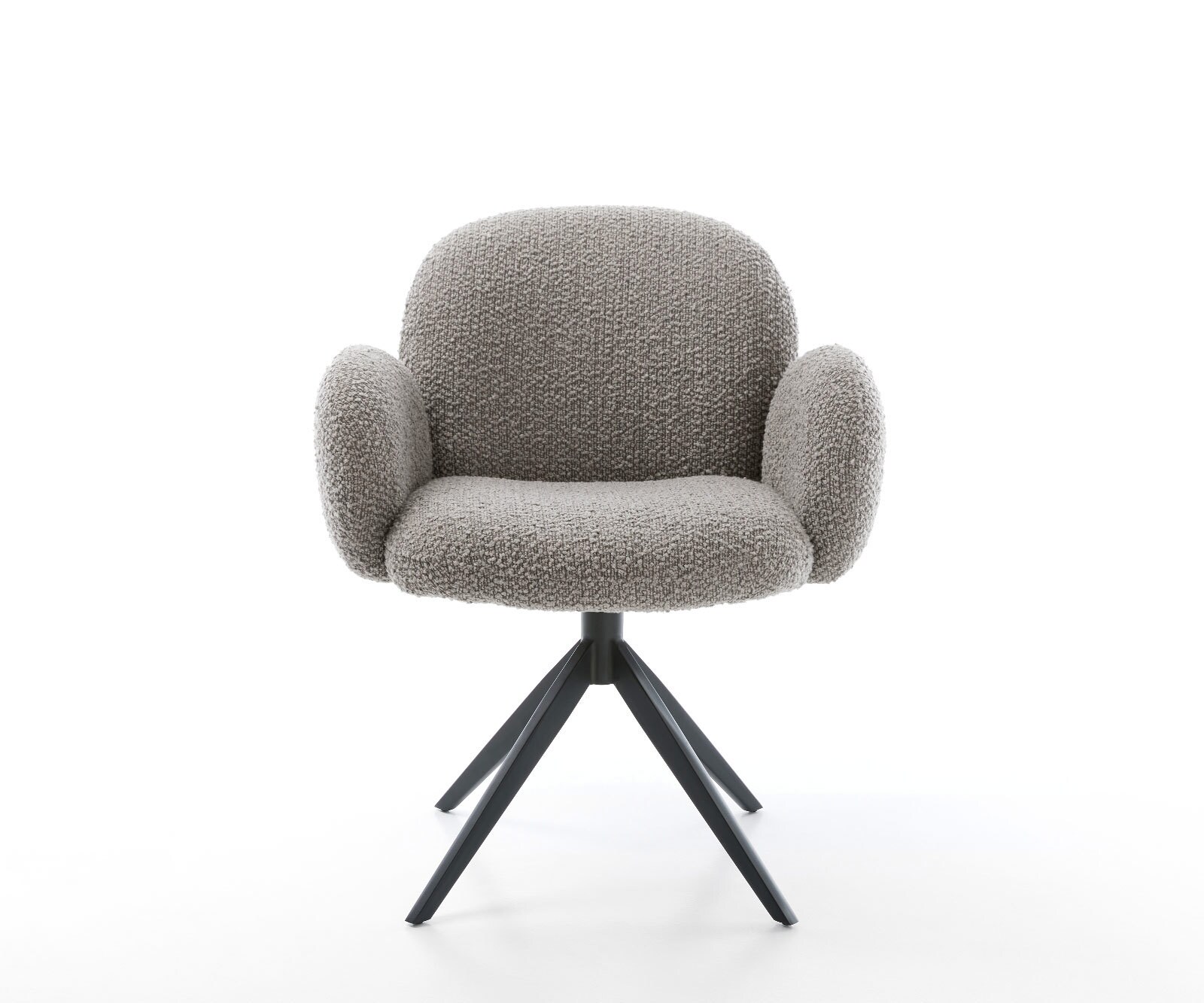 Draaistoel Nube-Flex met armleuning bouclé zilver grijs kruisframe breed zwart 360° draaibaar rocker-functie pocketveer kern 1