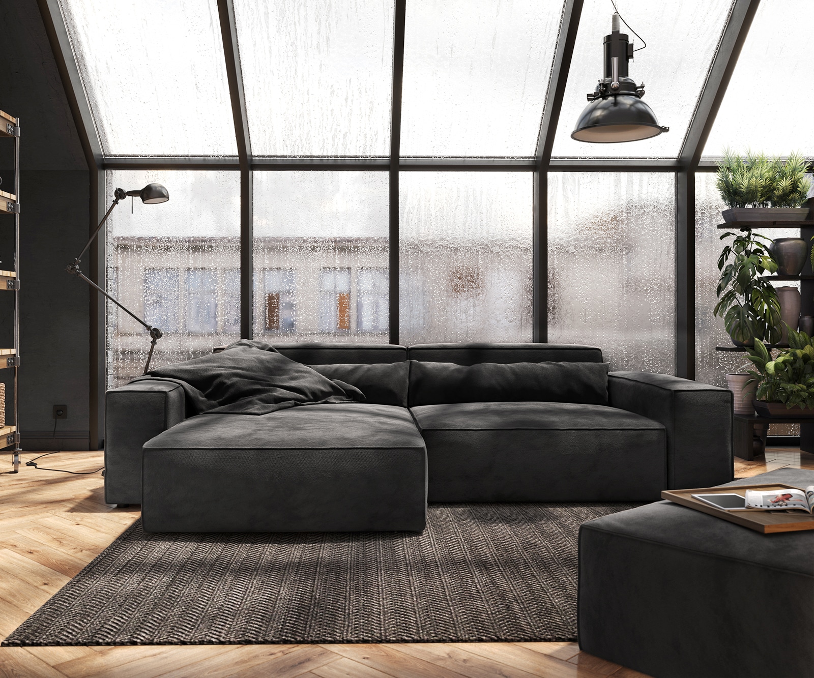 Hoekbank Sirpio XL 270x170 cm microvezel zwart recamiere variabele met kruk 1 Hoekbank Sirpio XL 270x170 cm microvezel zwart recamiere variabele met kruk 1