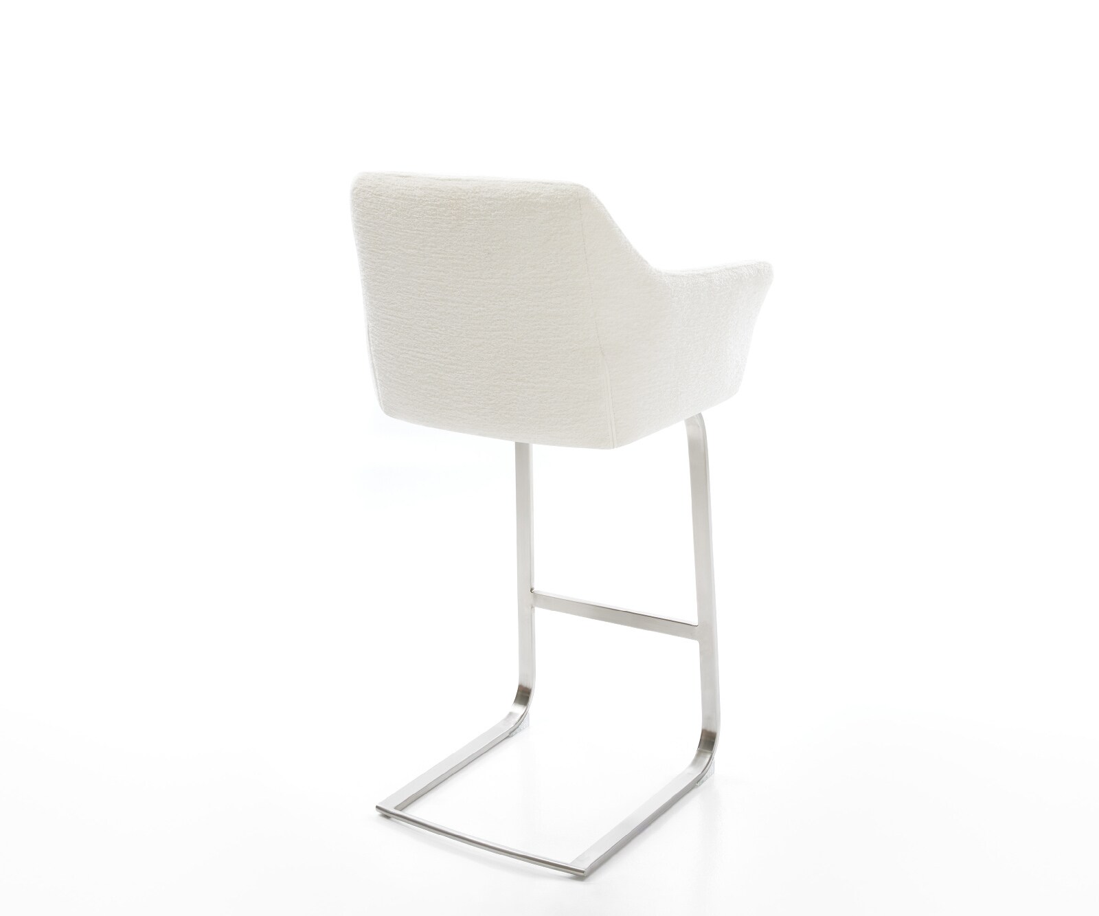 Barstoel Yulo-Flex Bouclé zacht Beige Vrijkantelframe plat roestvrij staal Zilver 4