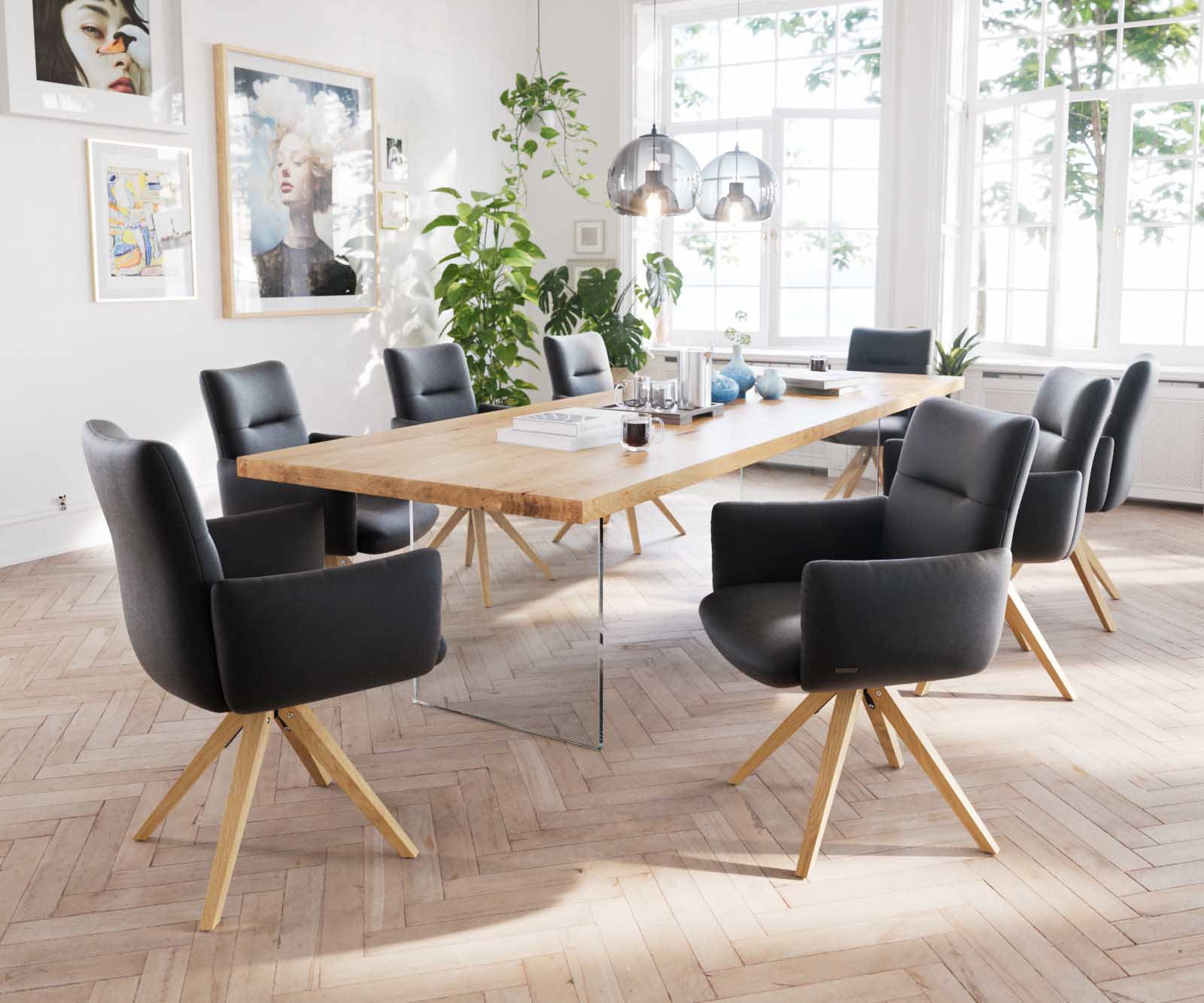 Draaistoel Jova-Flex met armleuning echt leer zwart houten frame hoekig natuur 180° draaibaar pocketveer kern 4 Draaistoel Jova-Flex met armleuning echt leer zwart houten frame hoekig natuur 180° draaibaar pocketveer kern 4