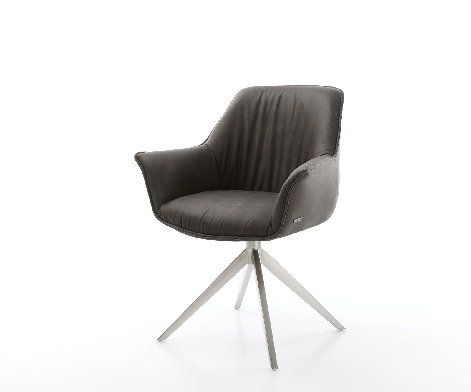 Eetkamerstoel Keila-Flex met armleuning microvelours antraciet vintage kruisframe breed roestvrij staal