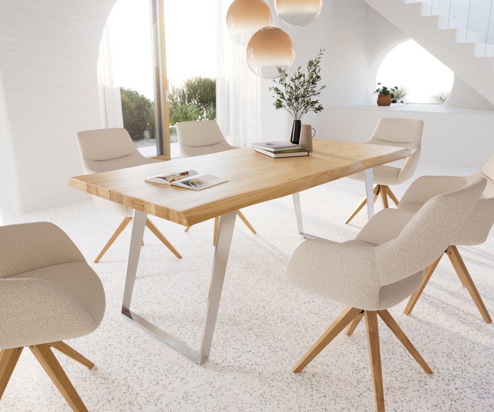 Eettafel Edge 200x100 eiken natuur roestvrij staal  schuin Live-Edge 6 Eettafel Edge 200x100 eiken natuur roestvrij staal  schuin Live-Edge 6