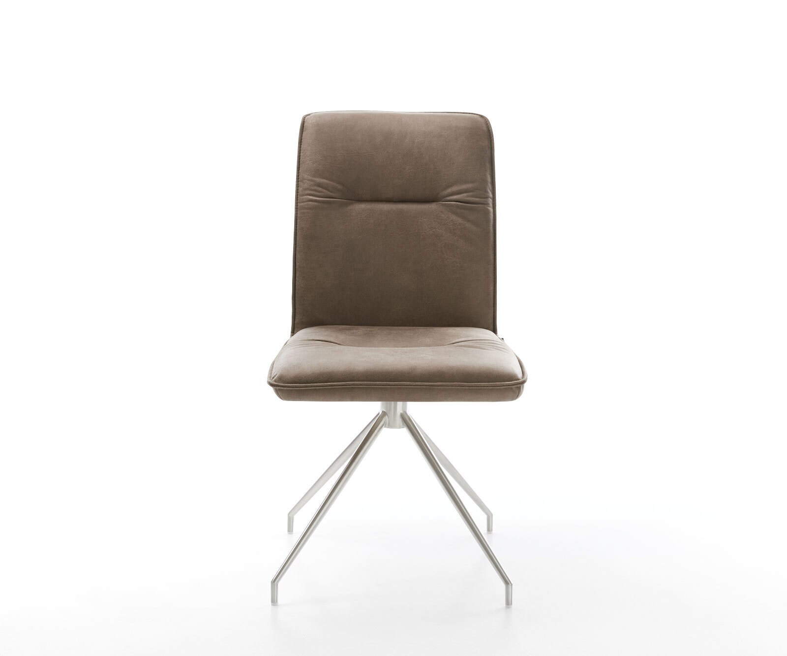 Eetkamerstoel Vinjo-Flex microvelours taupe vintage kruisframe conisch roestvrij staal 1