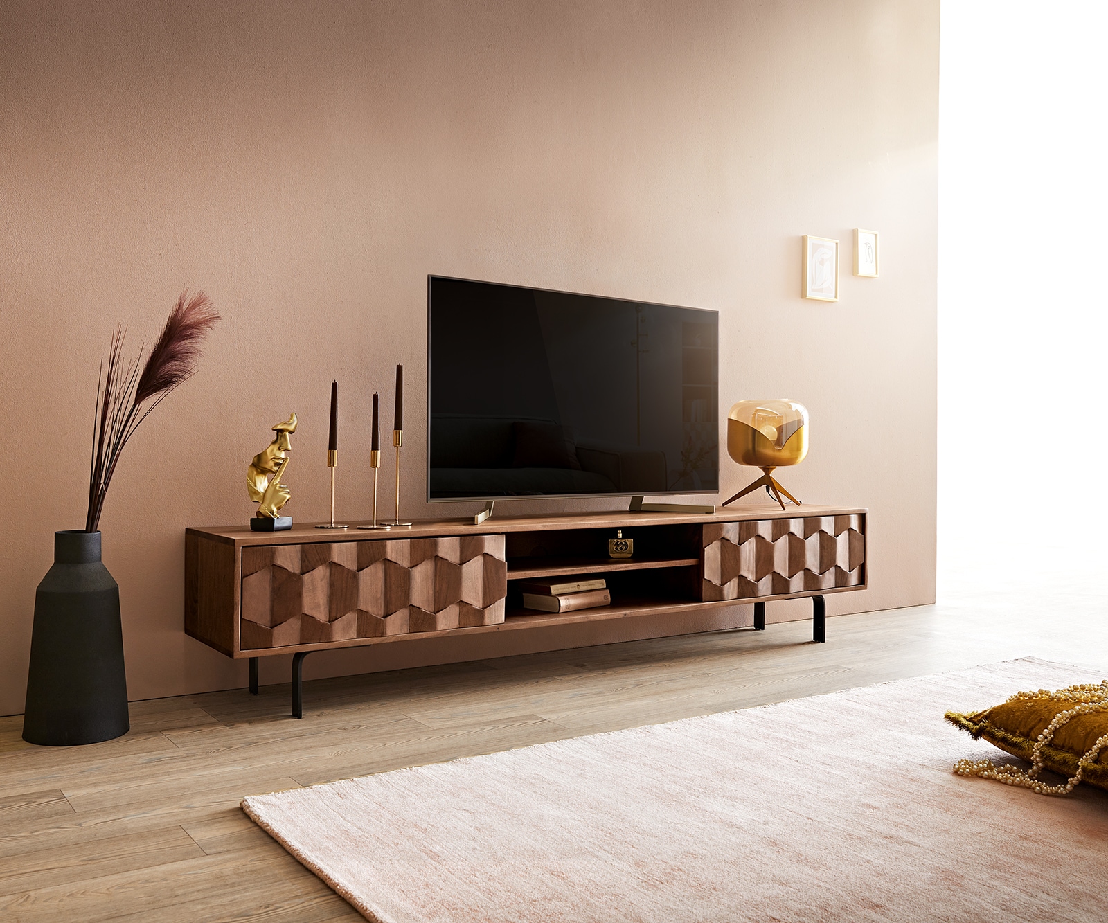 Tv-meubel Fevo 200 cm acacia bruin 2 deuren L-poot Tv-meubel Fevo 200 cm acacia bruin 2 deuren L-poot