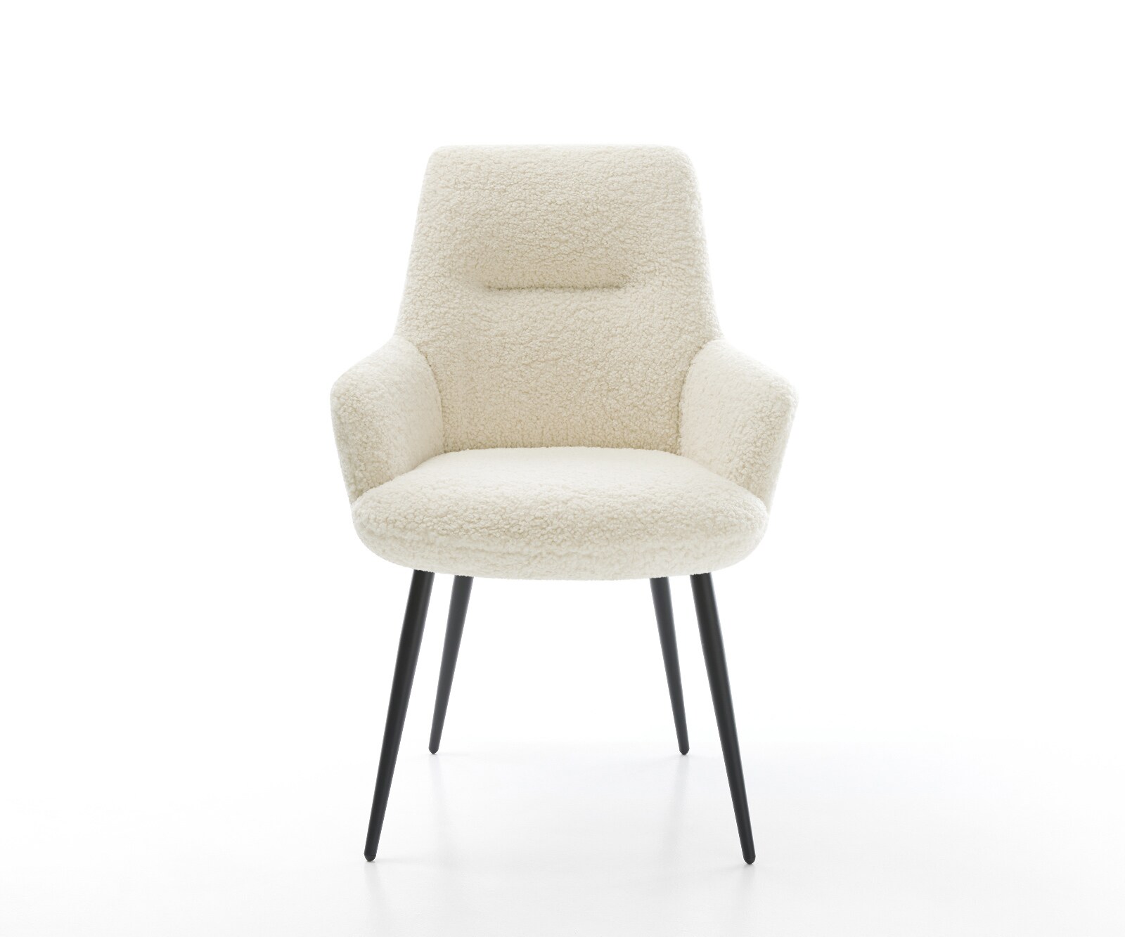Eetkamerstoel Zelia-Flex met armleuning teddy beige 4-poot conisch zwart pocketveer kern 1