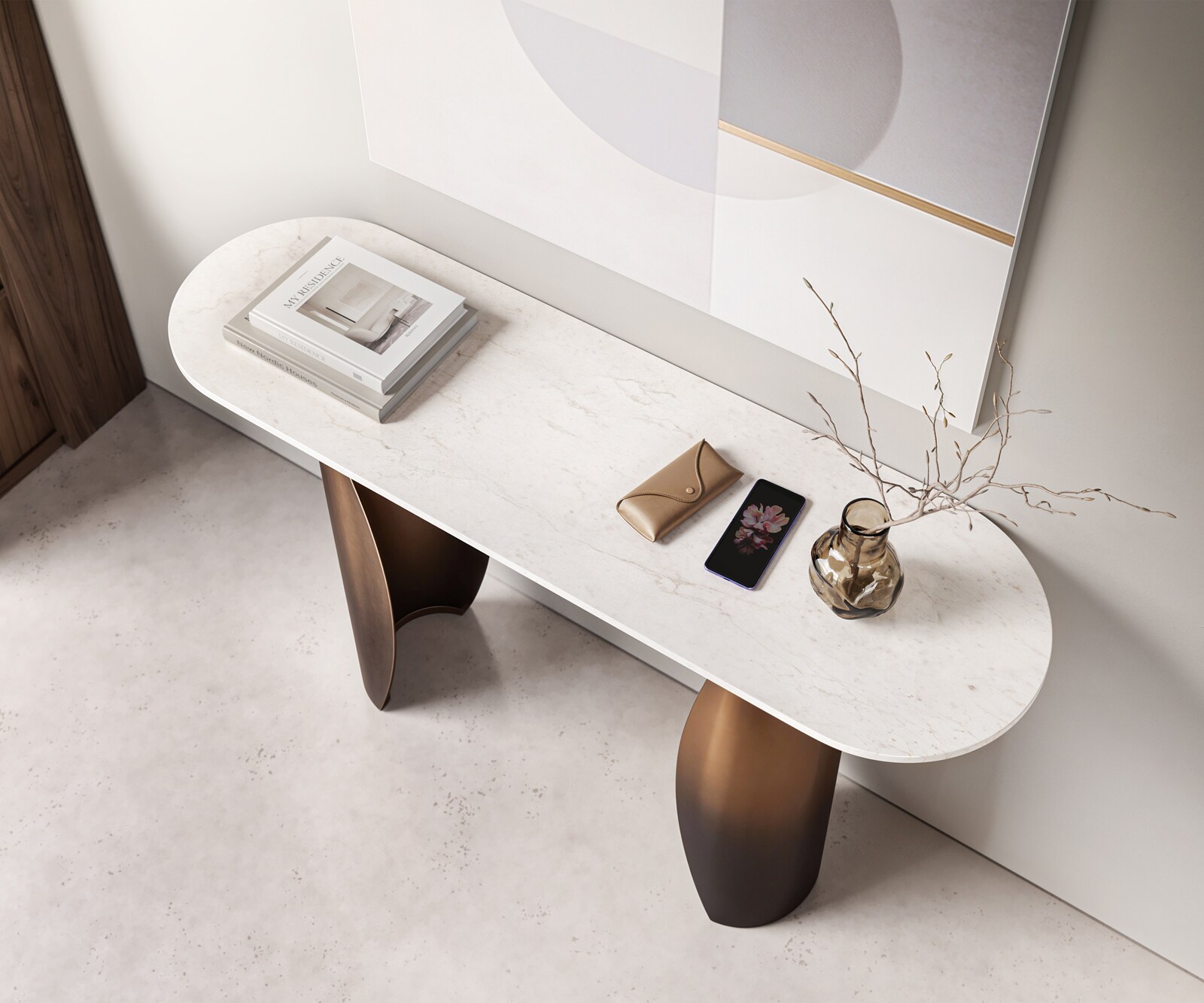 Consoletafel Solena 135x40 cm marmer wit metaal goud fusion afwerking 3