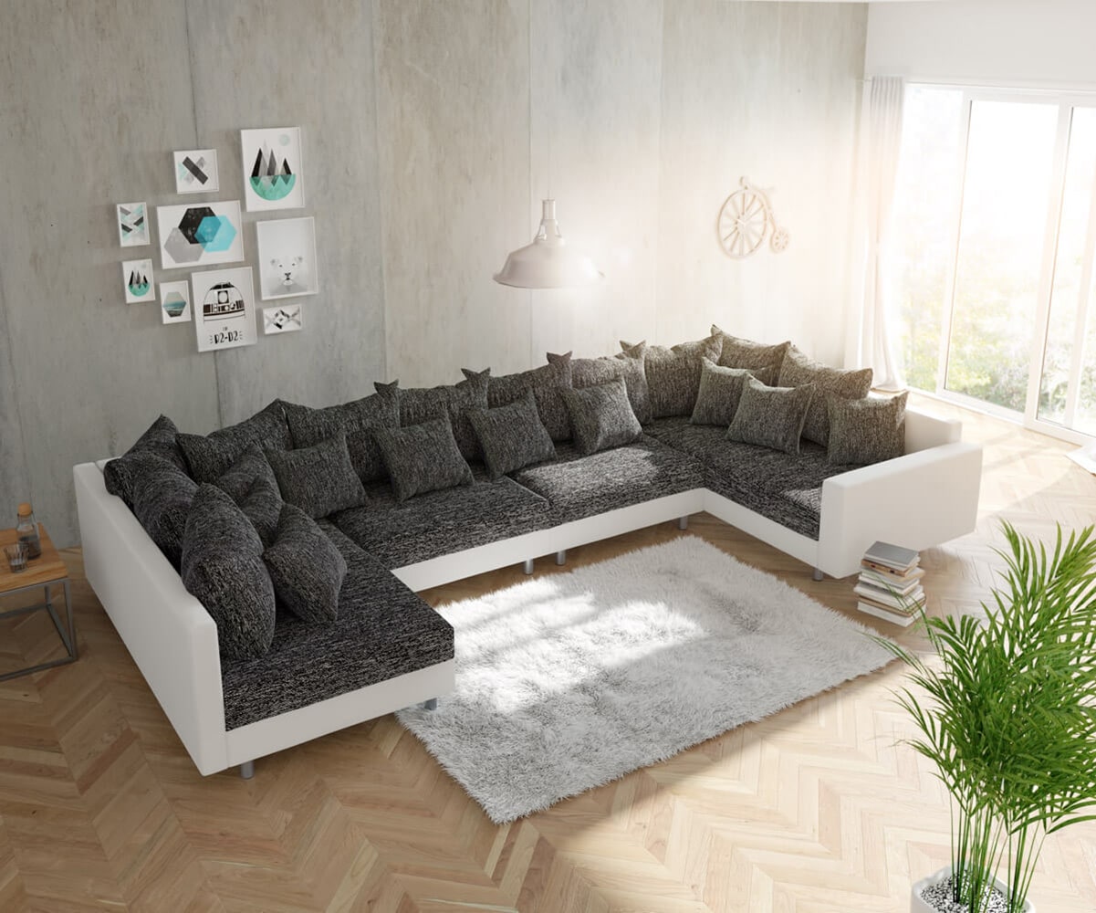 Woonlandschap Clovis XL zwart wit met modulaire armleuning Woonlandschap Clovis XL zwart wit met modulaire armleuning