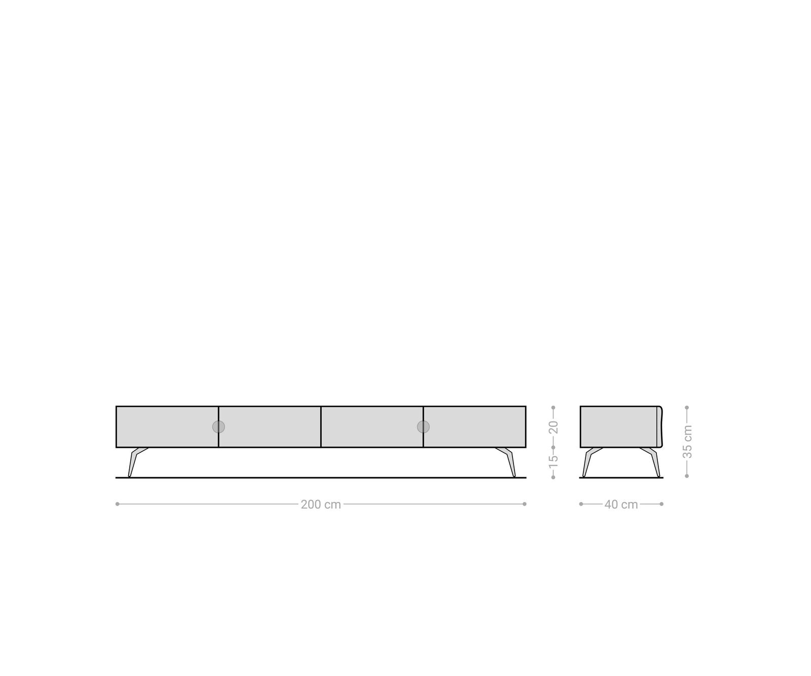 Tv-meubel New Live-Edge 200 cm eiken natuur 4 deuren hoekpoot metaal zwart 4