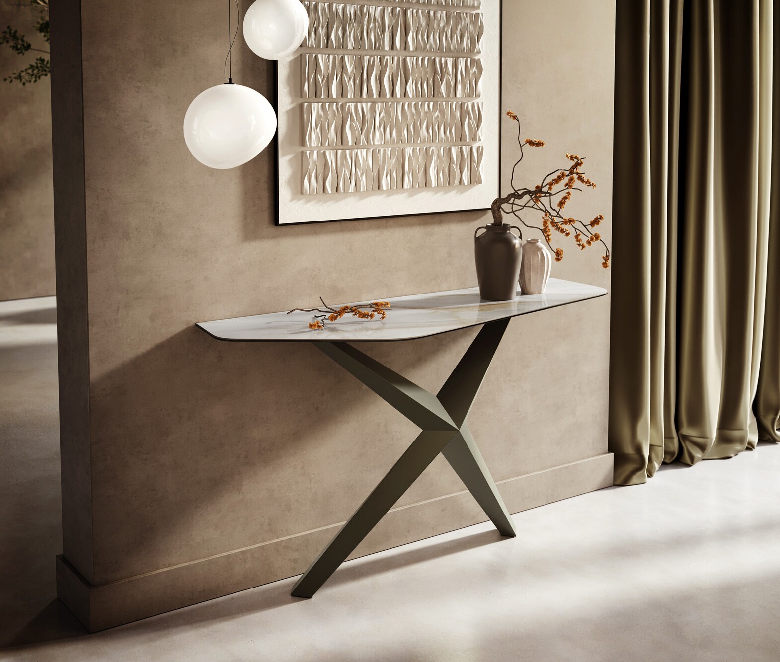 Consoletafel Edge Polygonaal 140x50 cm Keramiek Onyx Pearl Zentharo Metaal Effektfinish Titan 4