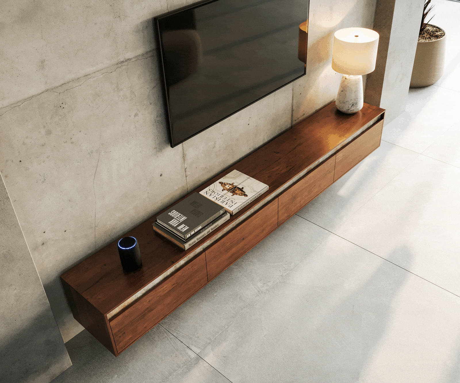 Tv-meubel Stonegrace 240 cm acacia bruin Leisteen 4 deuren zwevend 3
