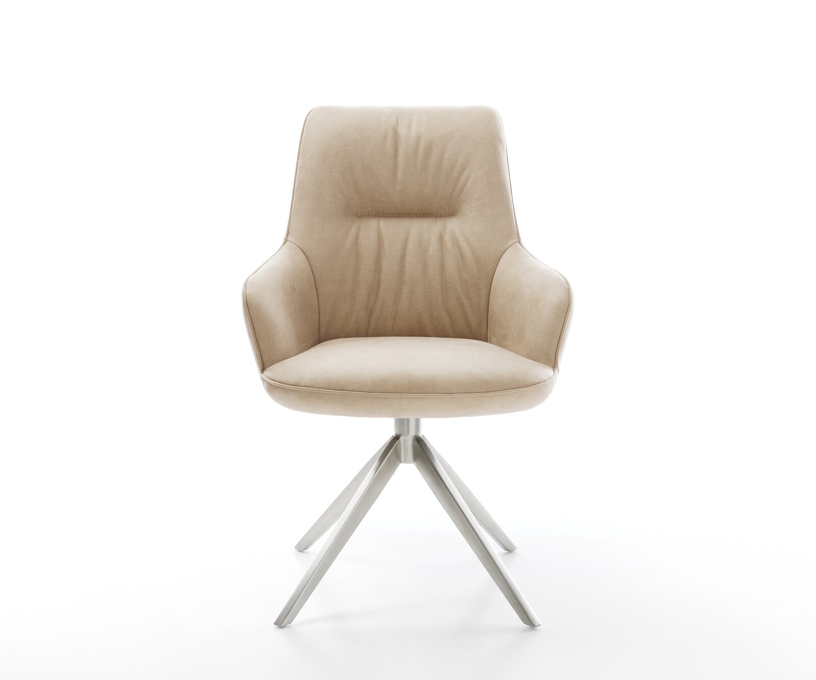 Draaistoel Zelia-Flex met armleuning microvelours beige vintage kruisframe breed roestvrij staal 360° draaibaar rocker-functie pocketveer kern 2
