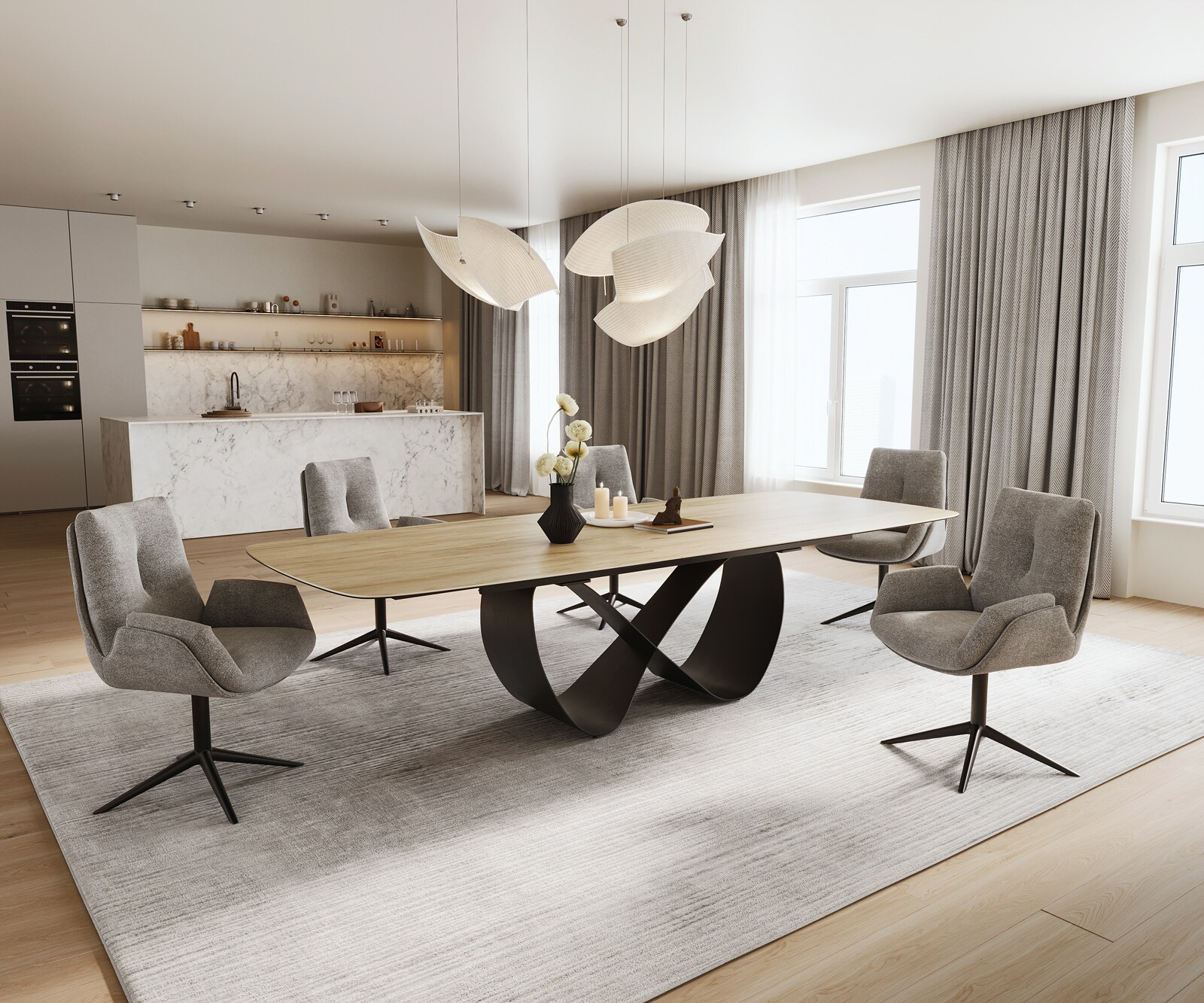 Eettafel Edge Boot 240-300x120 cm Keramiek Laminam® Sabbia Eichefarbig Infinity Metaal Zwart uitschuifbaar 7