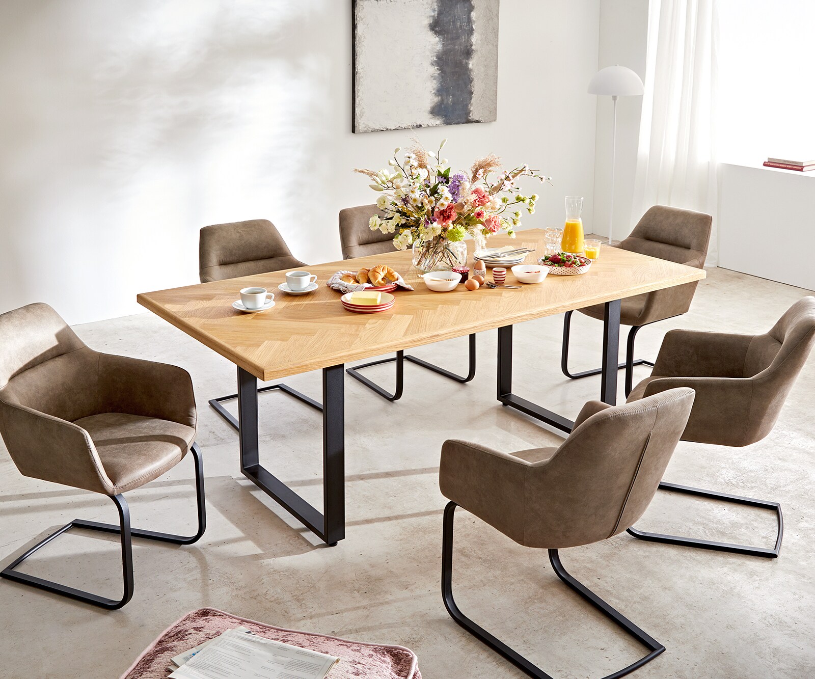 Eettafel Edge-Pure 200x100 eiken natuur Fishbone skid  zwart 8