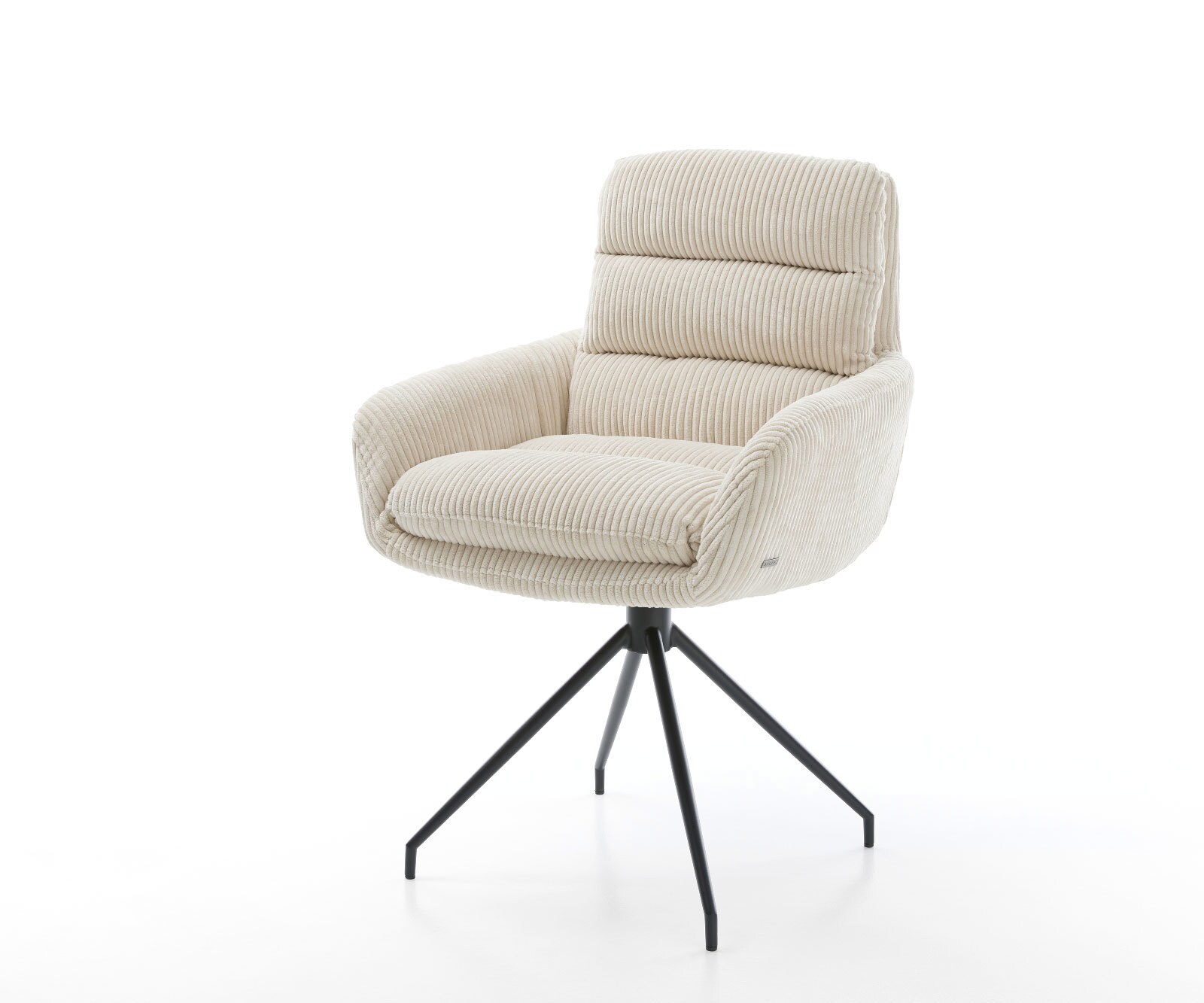 Eetkamerstoel Abelia-Flex met armleuning koord beige kruisframe conisch zwart