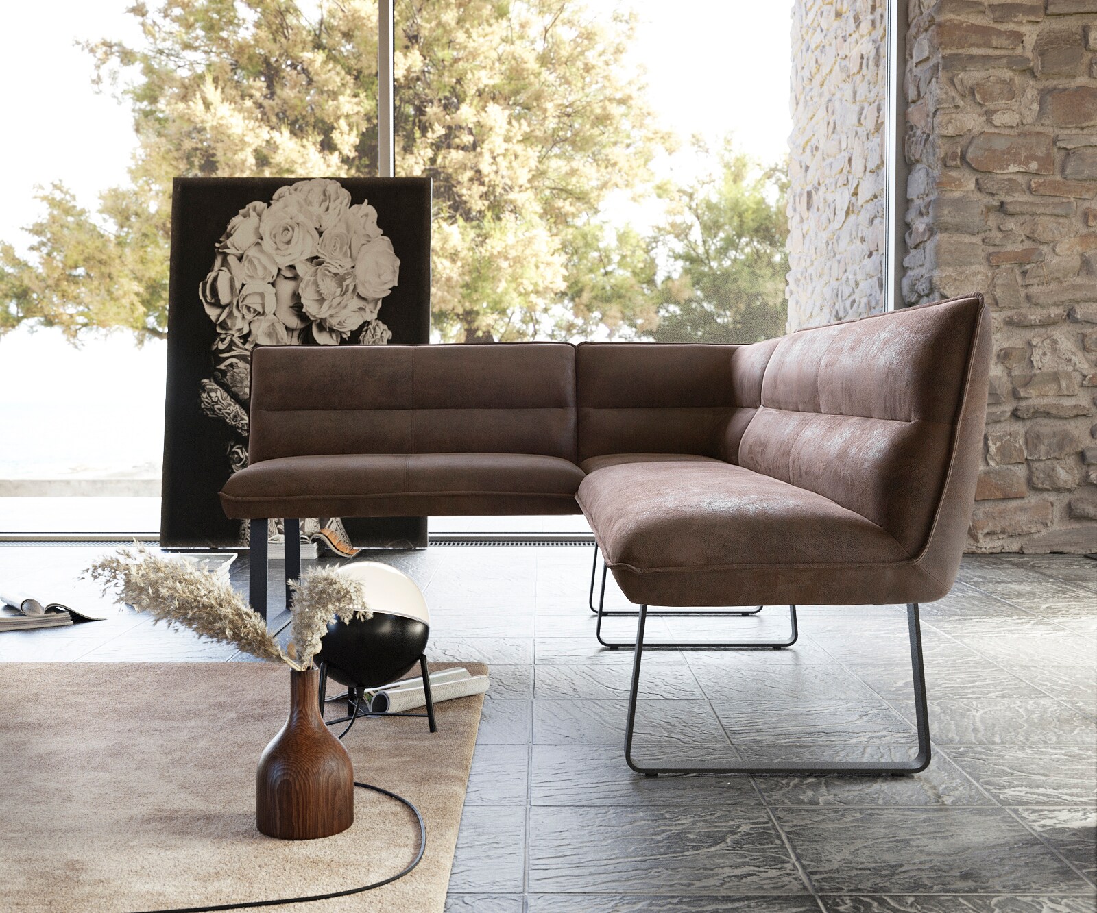 Hoekzbank Salvo 200x160 cm bruin vintage metaal zwart poedercoating variabel 3