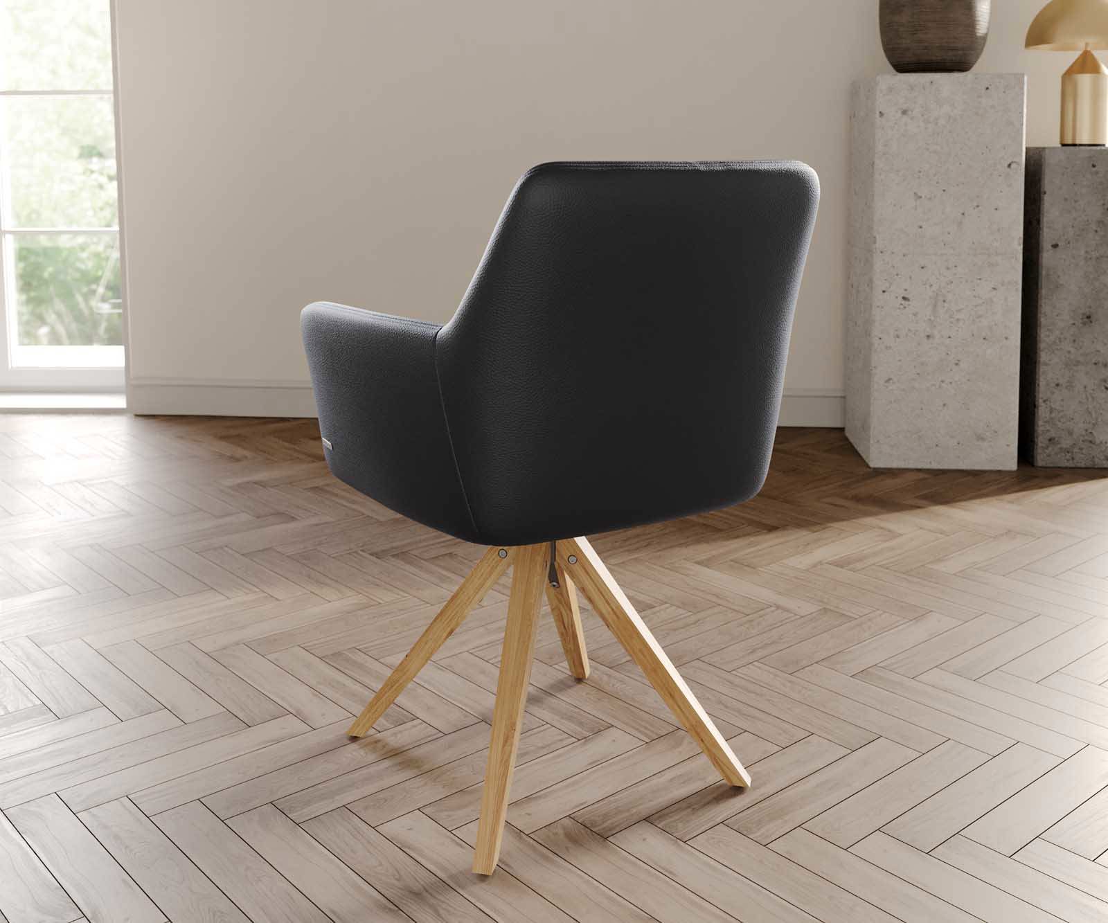 Draaistoel Xana-Flex met armleuning echt leer zwart houten frame hoekig natuur 180° draaibaar pocketveer kern 3
