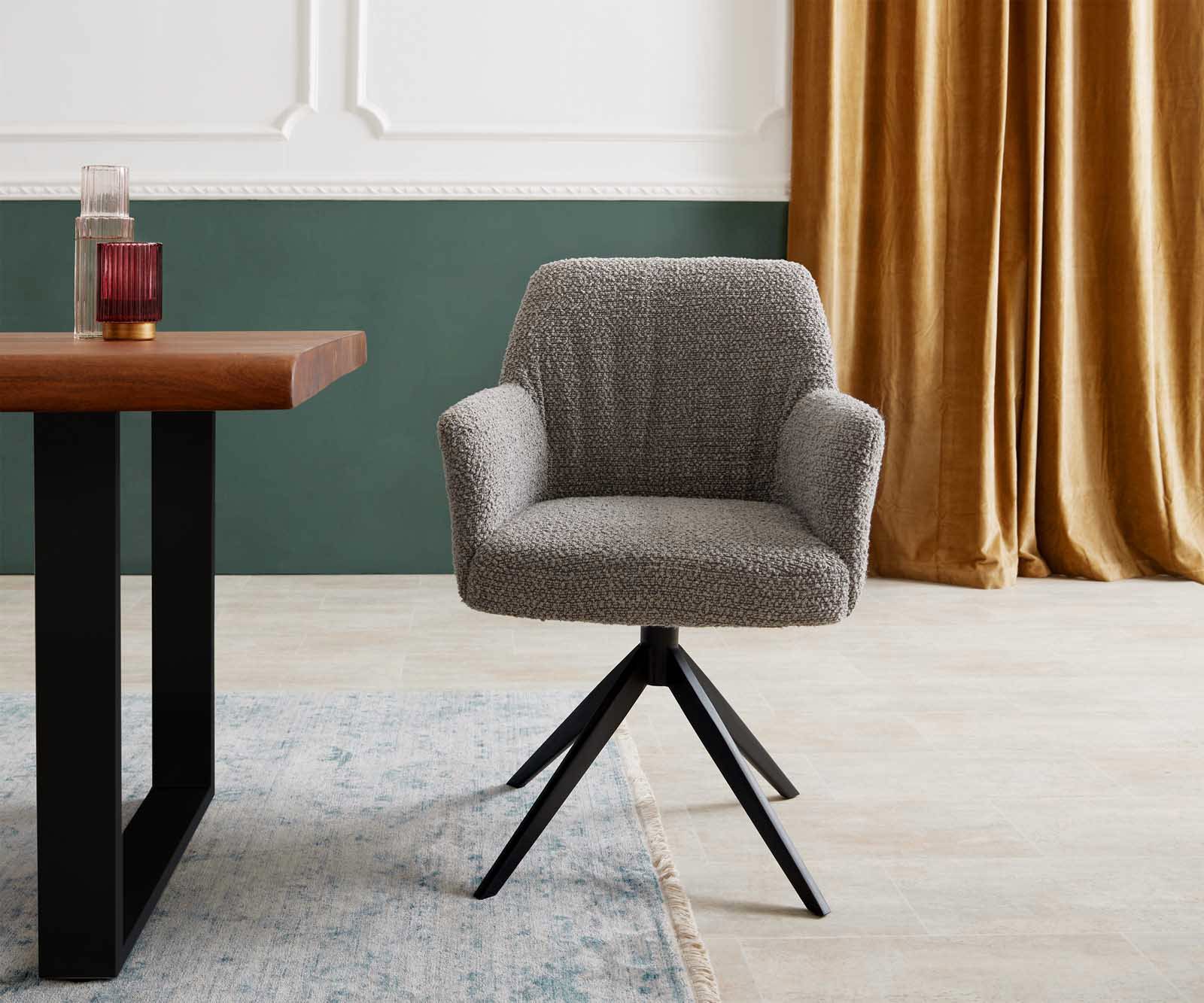 Draaistoel Xana-Flex met armleuning bouclé zilver grijs kruisframe breed zwart 360° draaibaar pocketveer kern 1 Draaistoel Xana-Flex met armleuning bouclé zilver grijs kruisframe breed zwart 360° draaibaar pocketveer kern 1