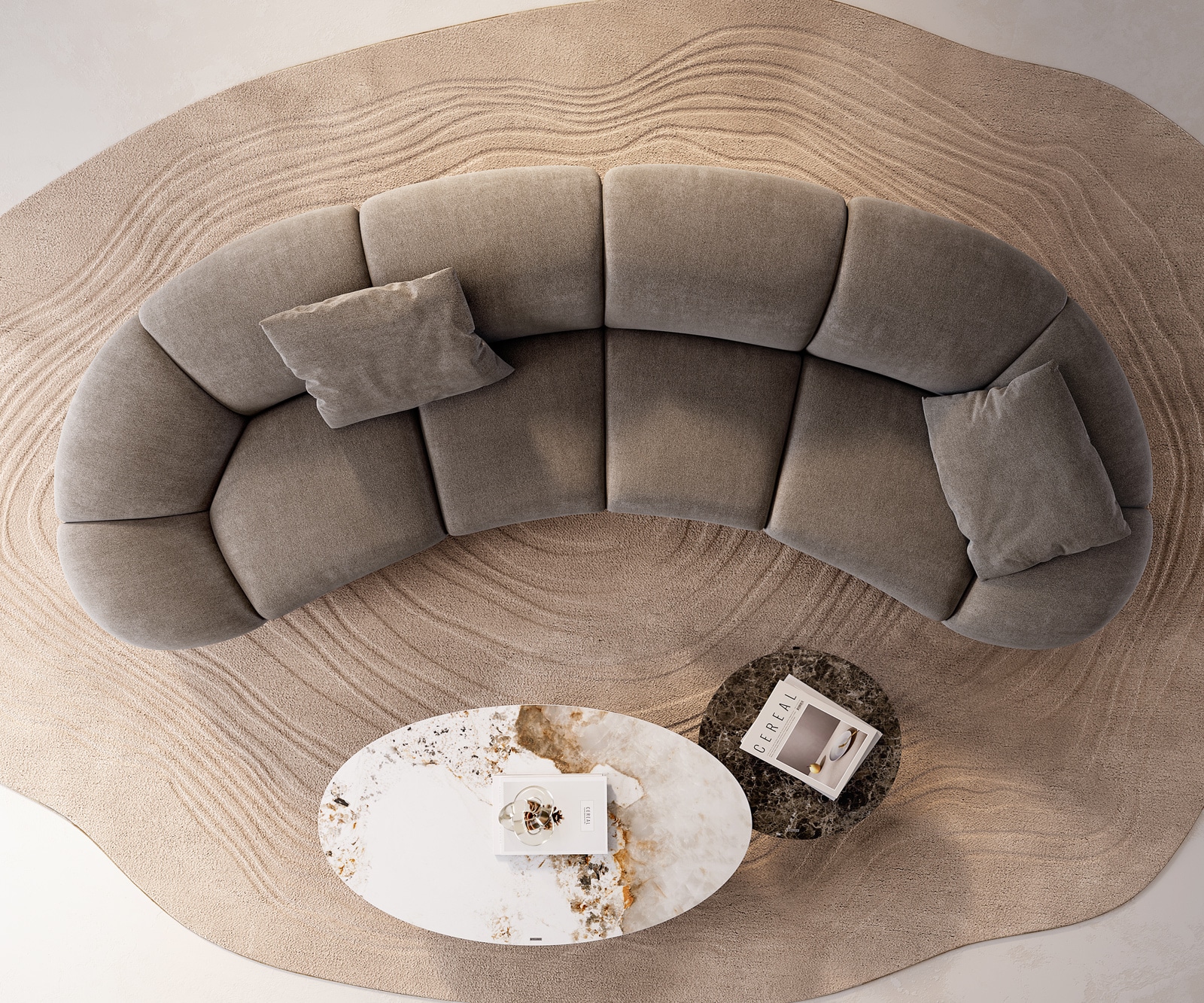 Big-sofa Lunna 360x175 cm platbinding bruin 2 kussens 8