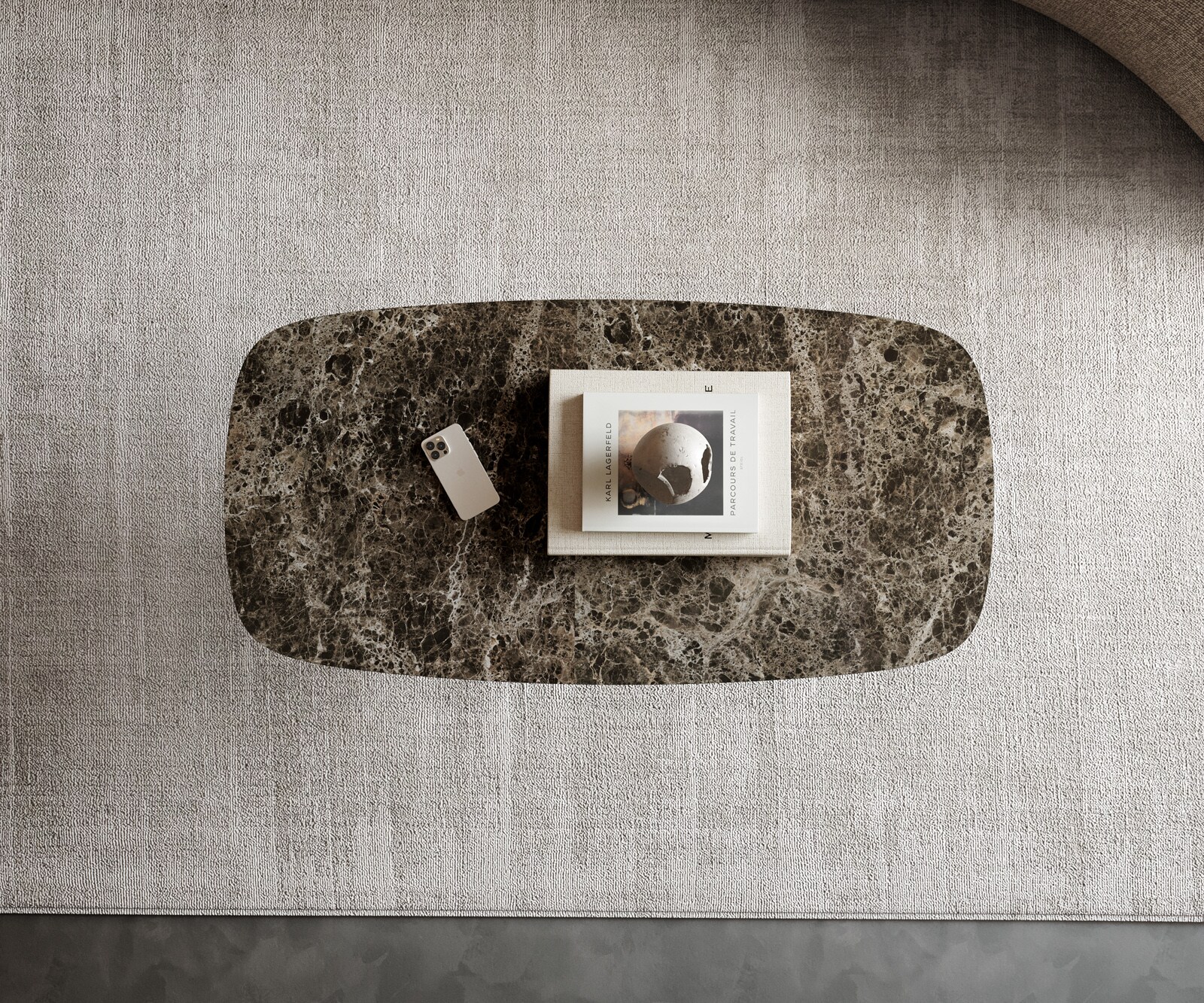Salontafel Edge bootvorm 100x50 cm keramiek Emperador Extra Lucidato donkerbruin Sarity roestvrij staal geborsteld 3