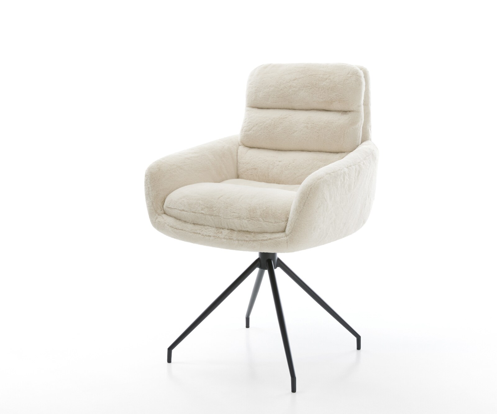 Eetkamerstoel Abelia-Flex met armleuning pluchen crème-wit kruisframe conisch zwart 1