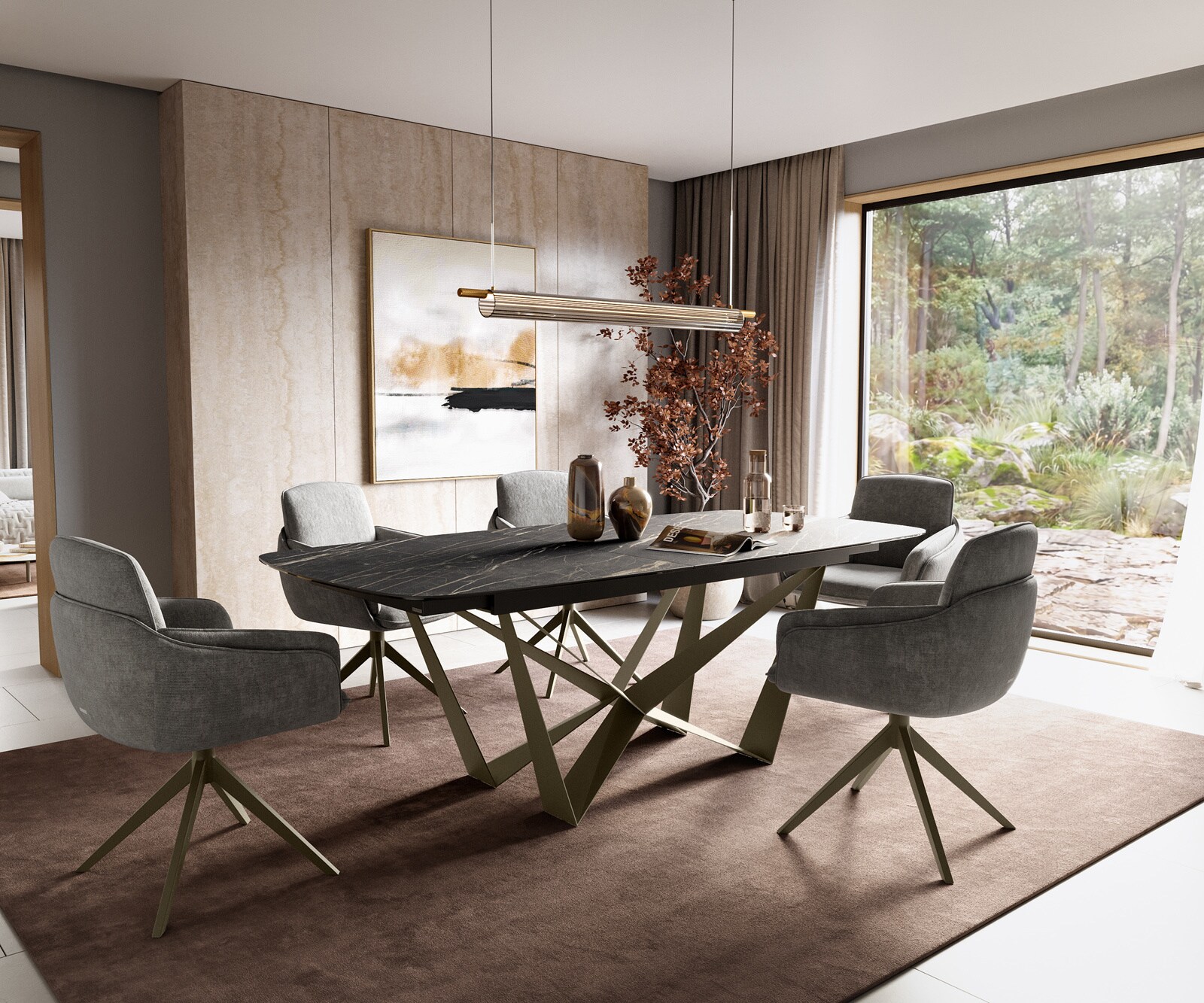 Eettafel Edge Boot 180-220x100 cm Laminam® Keramiek Noir Desir Braun Spider Metaal Effectafwerking Titan uitschuifbaar 6