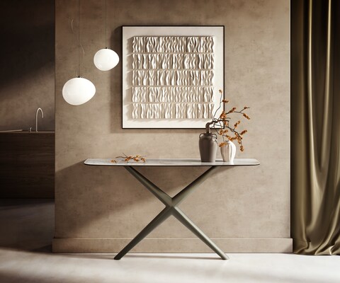 Consoletafel Edge Bootvorm 140x40 cm Keramiek Onyx Pearl Estelo Metaal Effektfinish Titan