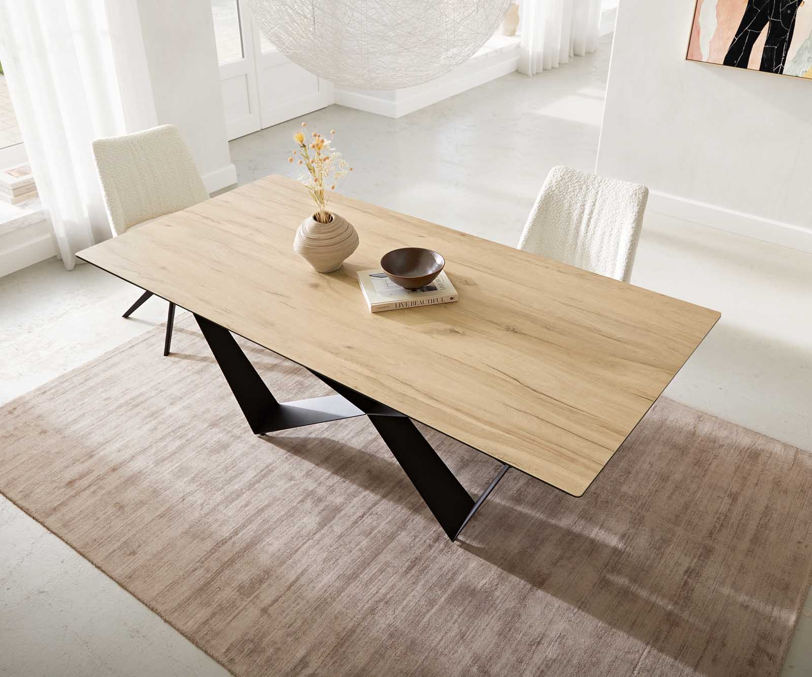 Eetkamertafel Edge 200x100 keramiek Laminam® Sabbia eiken kleur spider vlak staal zwart 5 Eetkamertafel Edge 200x100 keramiek Laminam® Sabbia eiken kleur spider vlak staal zwart 5