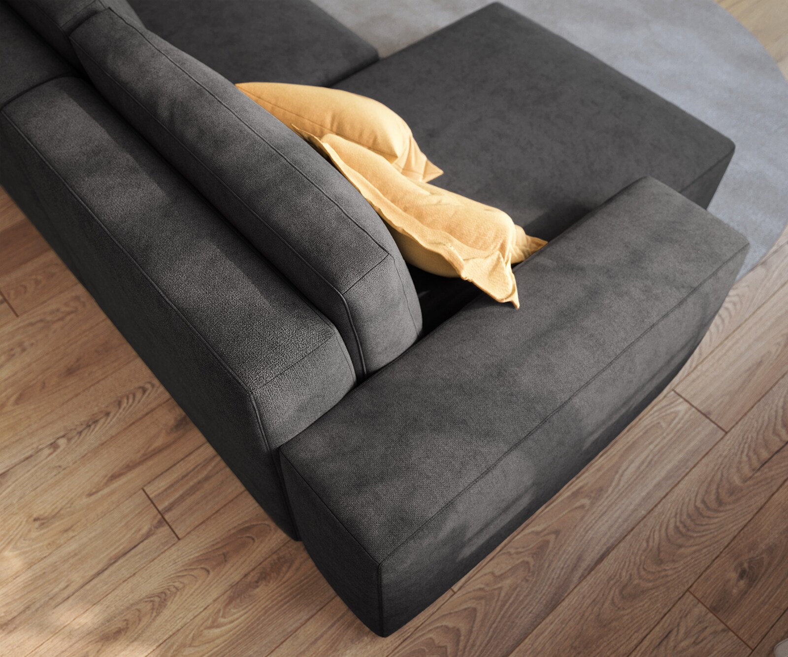 Hoeksofa Lanzo 230x155 cm microvezel zwart met variabele recamière en hocker 5