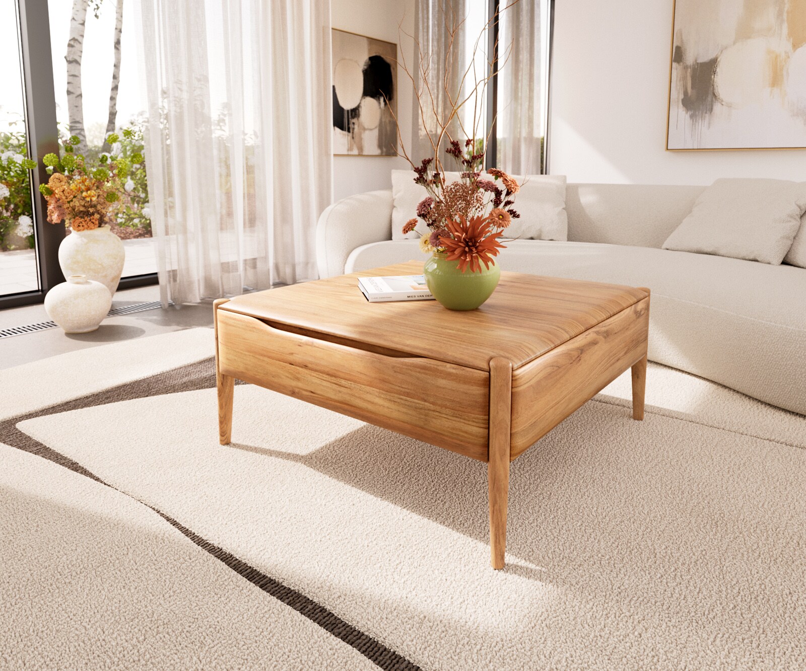 Salontafel Simcha 90x90 cm natuur acacia 1 klep