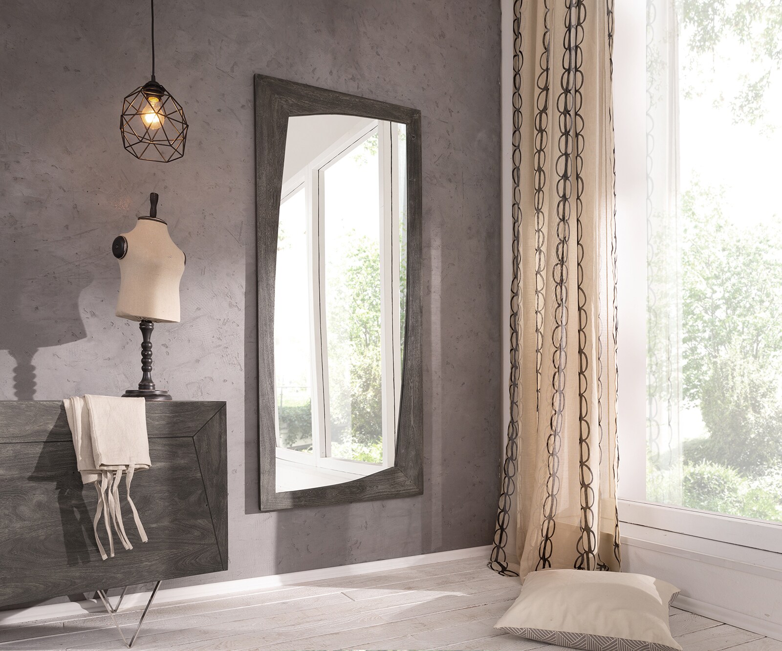 Design wandspiegel Wyatt 160x70 cm acacia platina