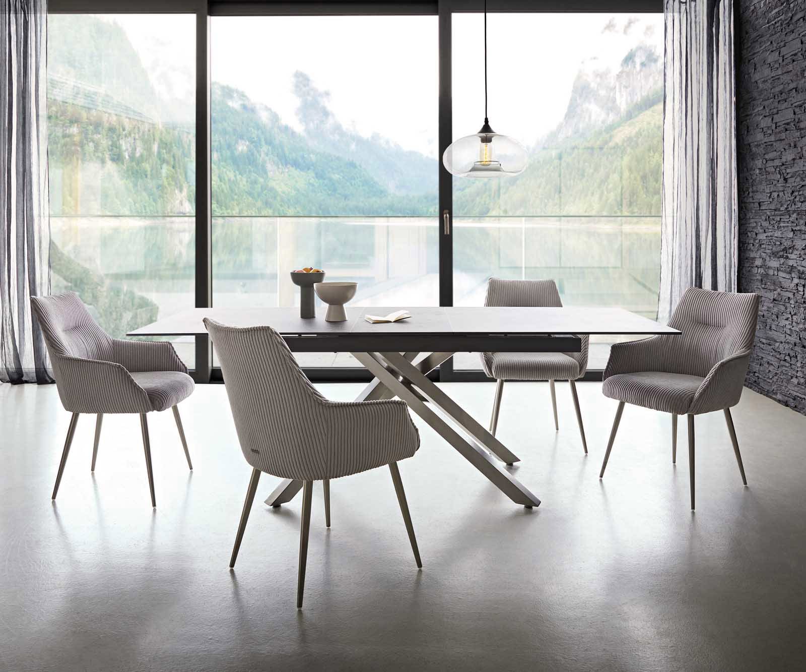 Eetkamerstoel Alja-Flex met armleuning koord zilver grijs 4-poot conisch roestvrij staal pocketveer kern 3 Eetkamerstoel Alja-Flex met armleuning koord zilver grijs 4-poot conisch roestvrij staal pocketveer kern 3