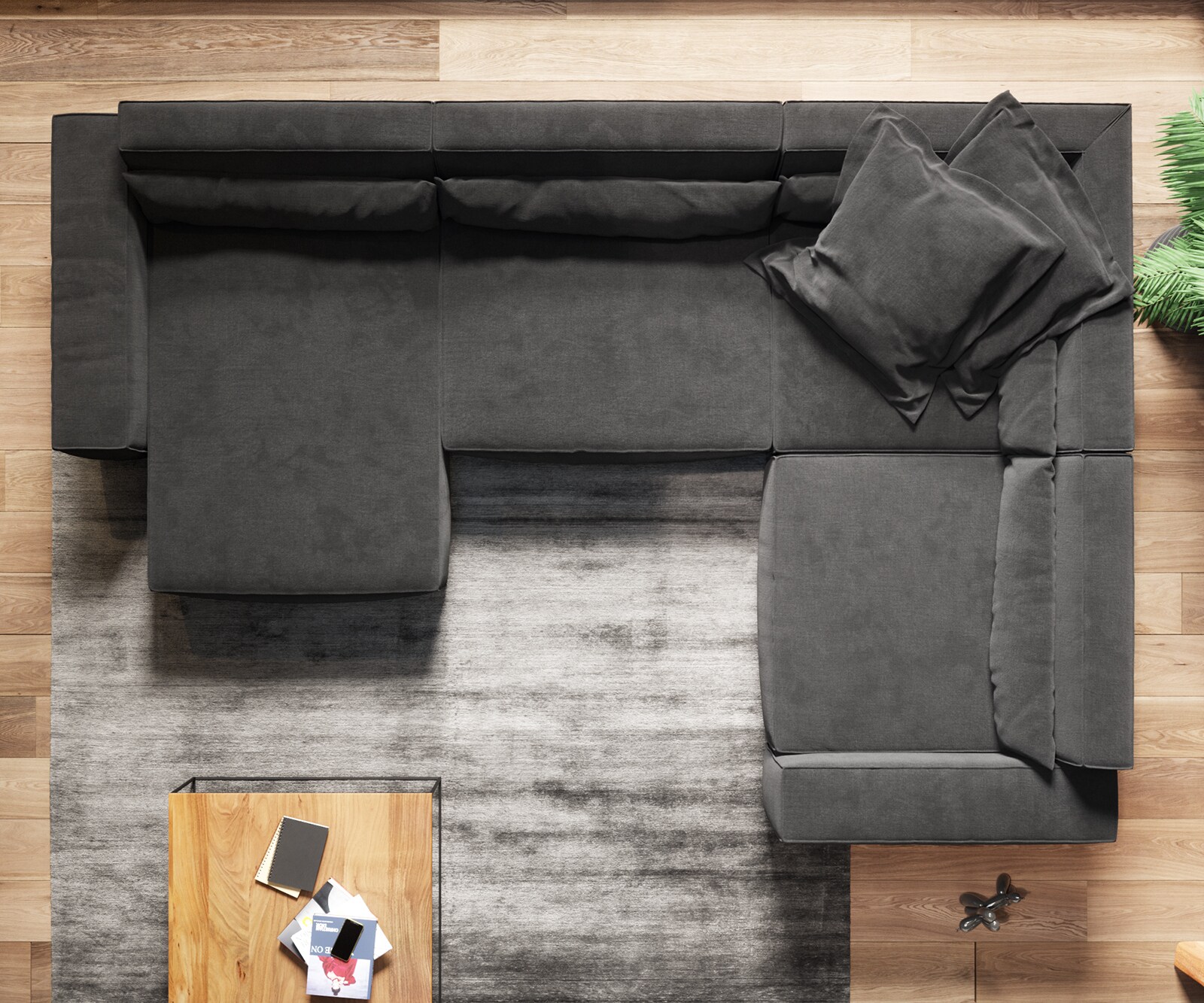 Woonkamerlandschap Sirpio XL 360x260 cm microvezel zwart recamiere variabele 6