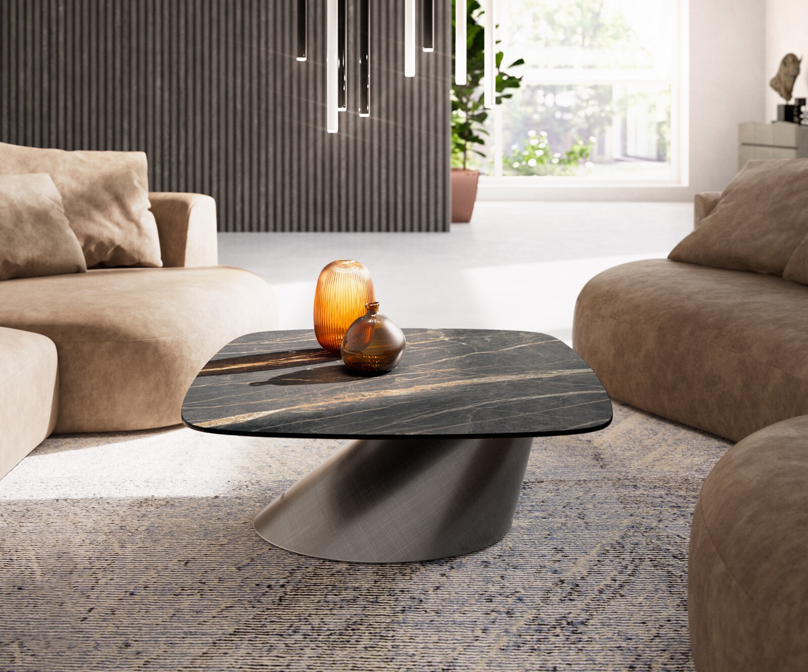 Salontafel Edge Boot 90x90 cm keramiek Laminam® Noir Desir bruin Conis metallic zilver 2