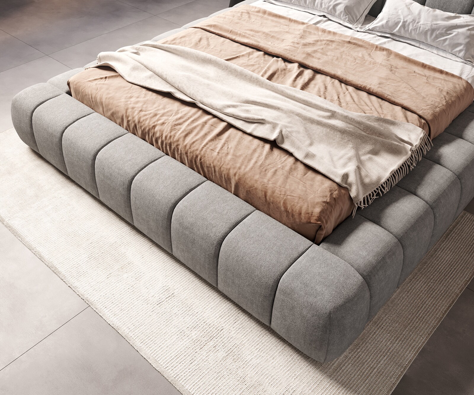 Gestoffeerd bedframe Cutio 180x200 cm structuurstof soft grijs 5