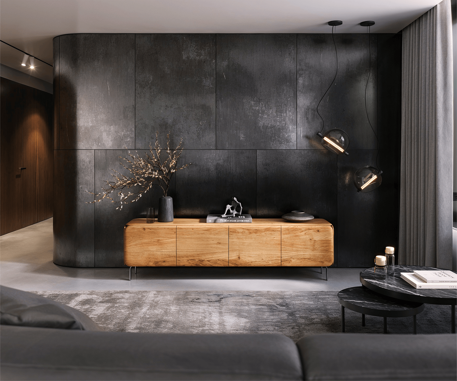 TV-meubel Shavani 200 cm acacia natuur 4 deuren L-poot RVS zilver 2