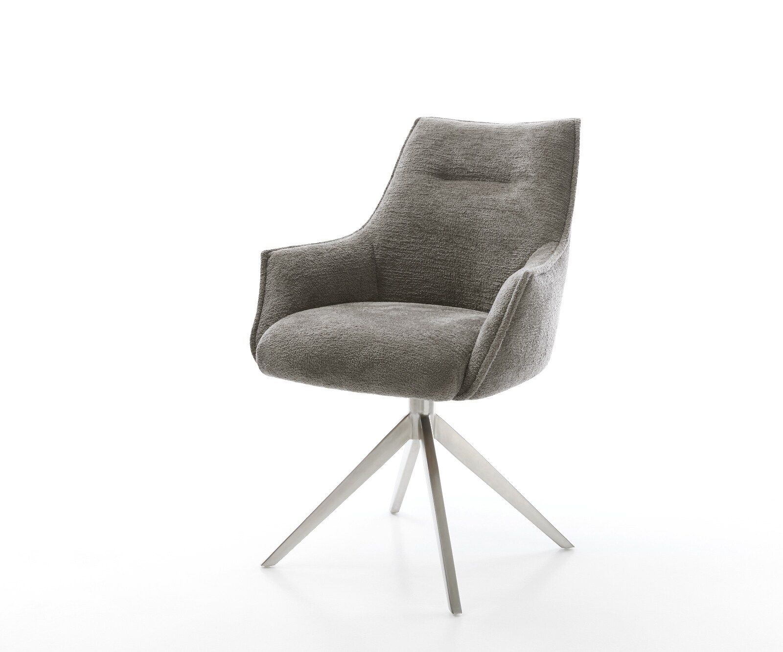 Draaistoel Alja-Flex met armleuning bouclé zacht mud kruisframe breed roestvrij staal 360° draaibaar rocker-functie pocketveer kern
