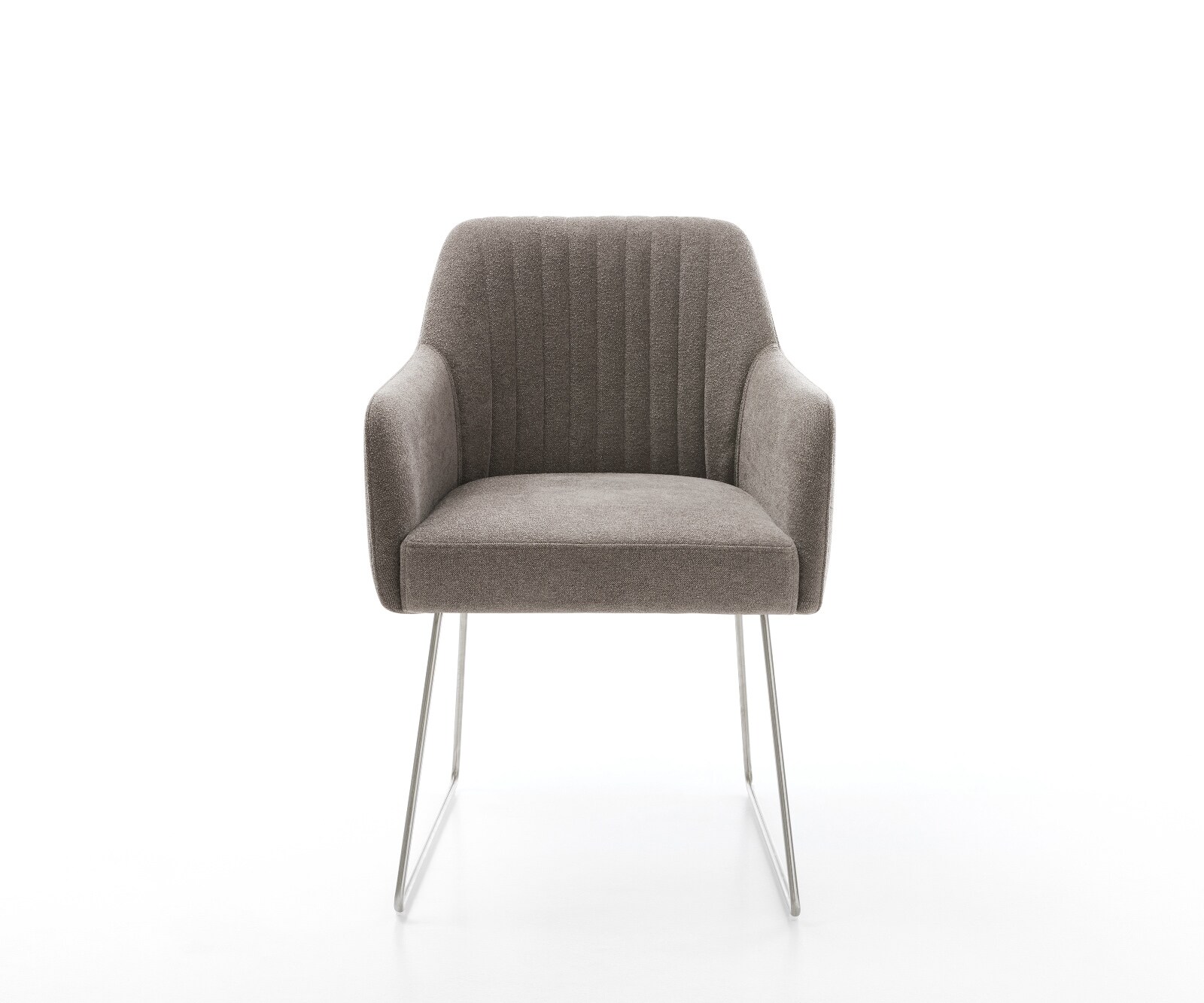 Eetkamerstoel Greg-Flex zachte stof met structuur taupe slipframe roestvrij staal pocketveer kern 1