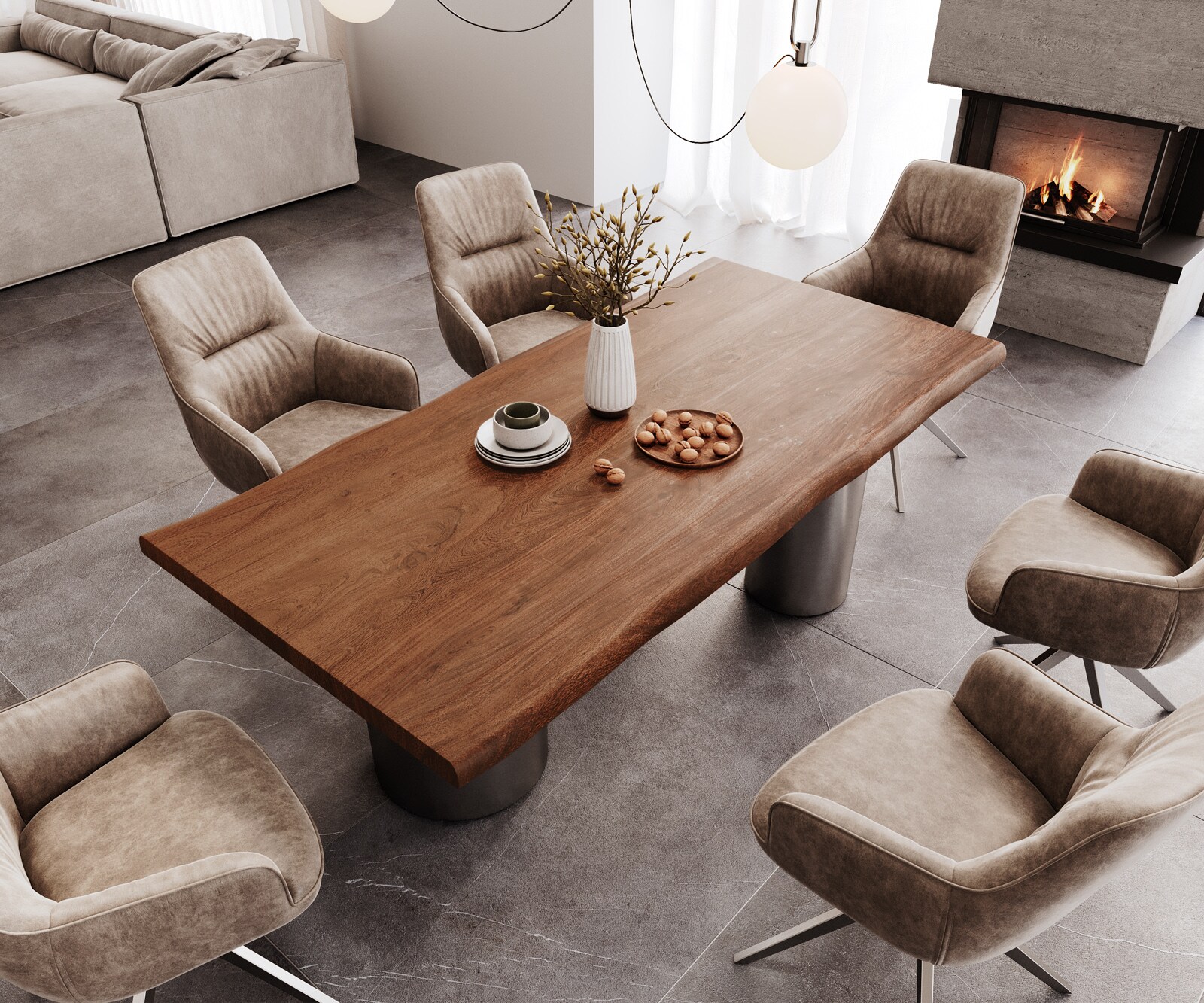 Eetkamertafel Edge 200x100 XL acacia bruin Troa roestvrij staal grafiet Live-Edge 4