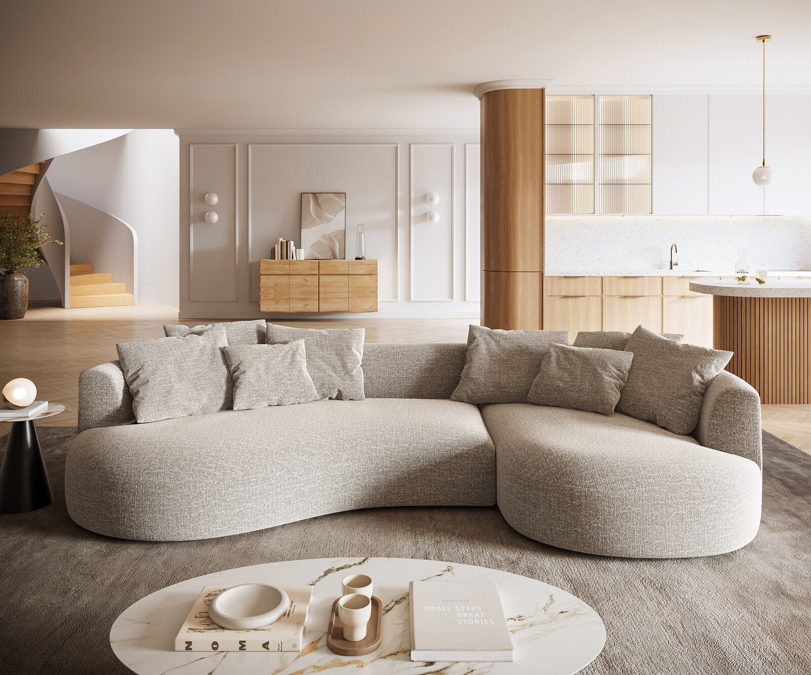 Big-Sofa Edina 330x170 cm geweven stof Soft Beige 1