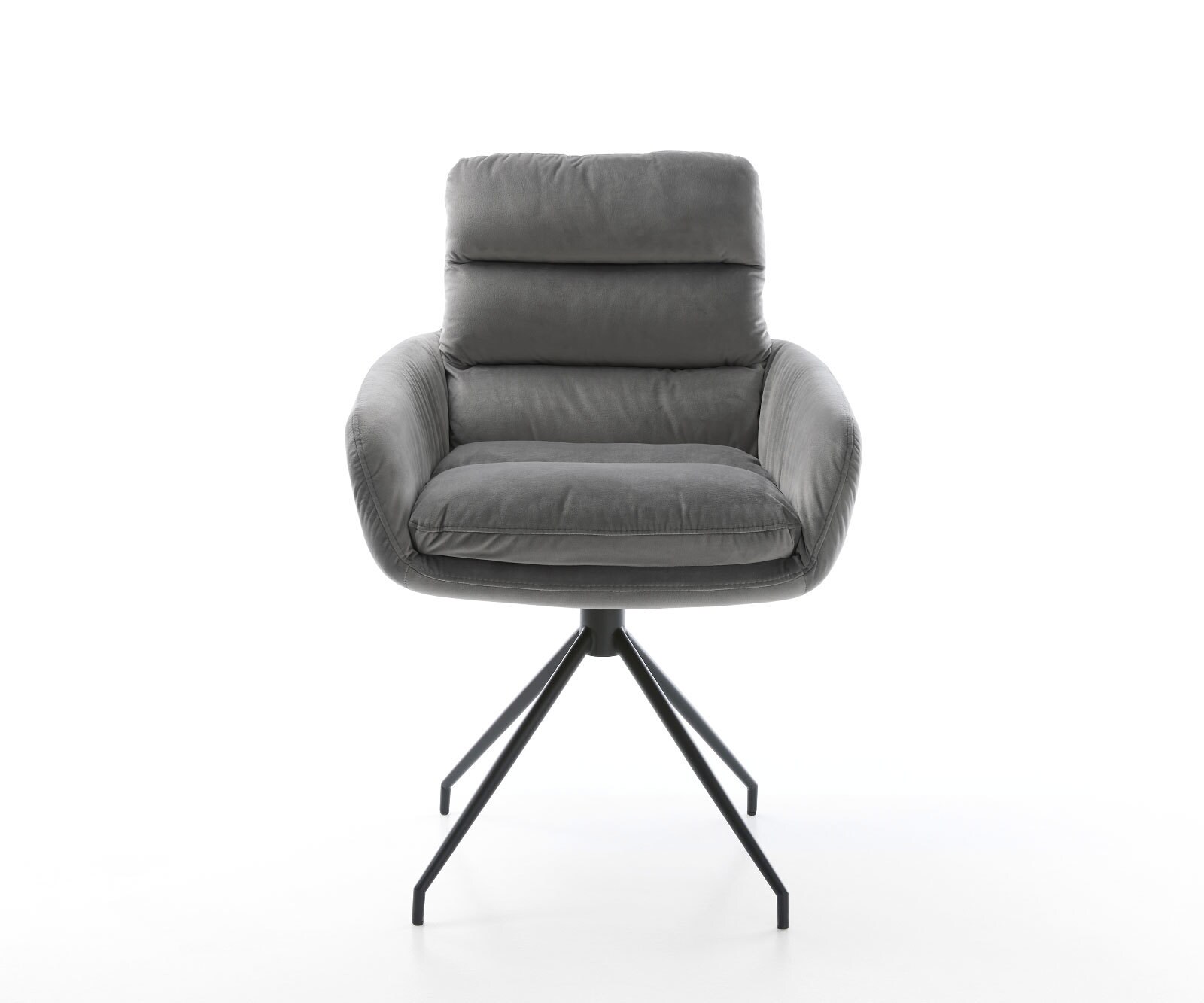 Eetkamerstoel Abelia-Flex met armleuning fluweel grijs kruisframe conisch zwart 2