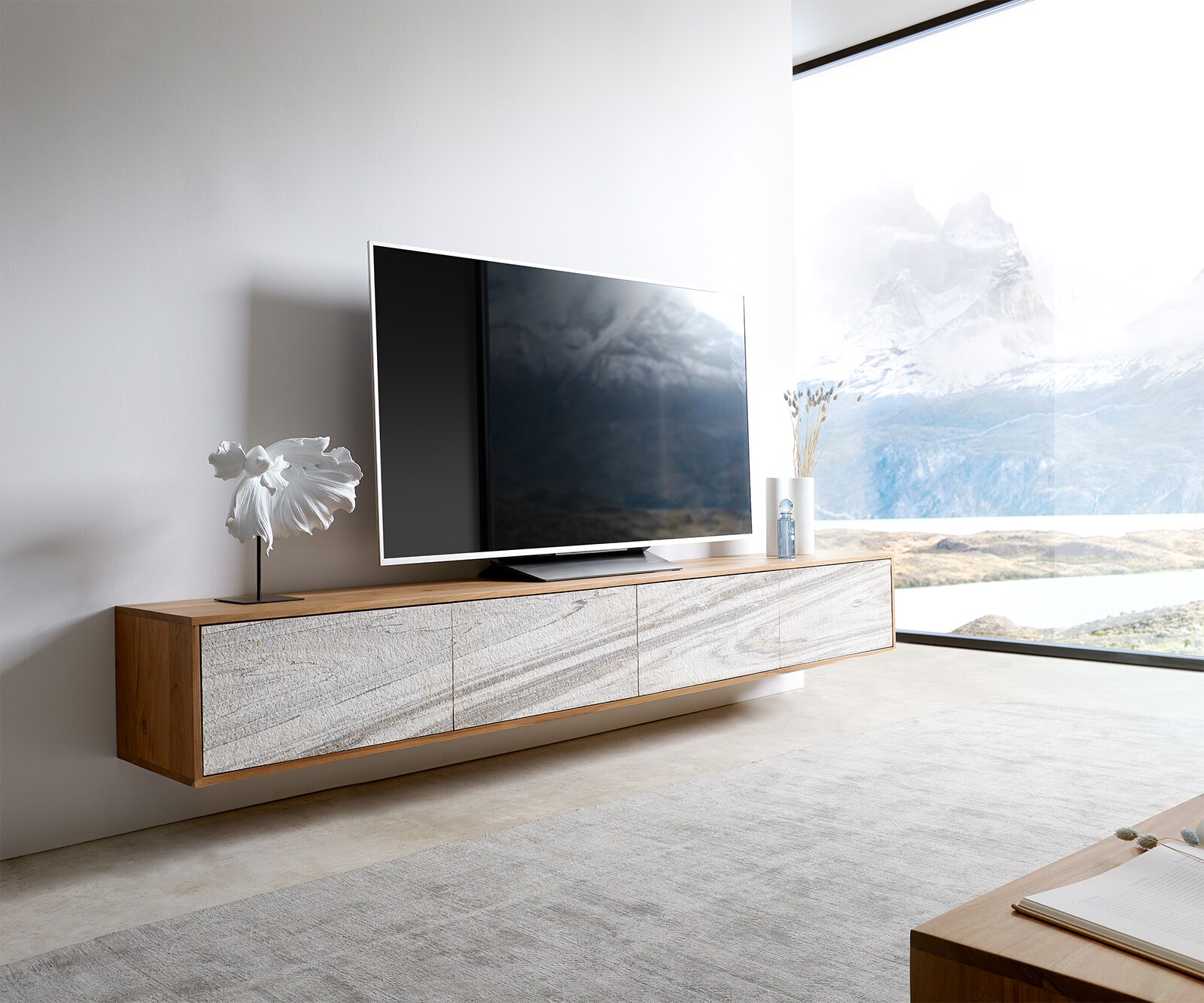 Tv-meubel Kleo 220 cm acacia natuur 4 deuren zwevend