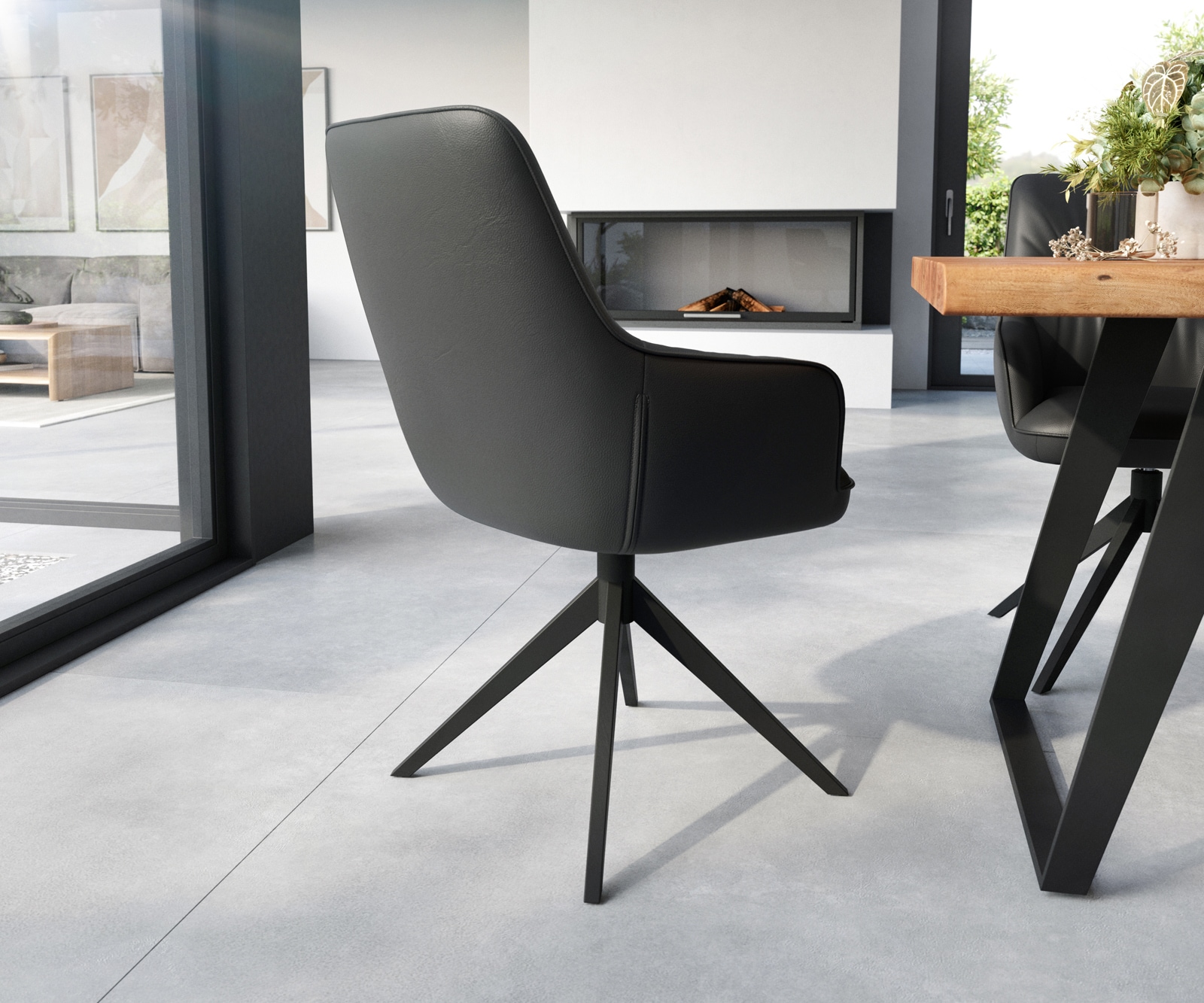 Eetkamerstoel Zelia-Flex met armleuning echt leer zwart kruisframe breed zwart pocketveer kern 4 Eetkamerstoel Zelia-Flex met armleuning echt leer zwart kruisframe breed zwart pocketveer kern 4