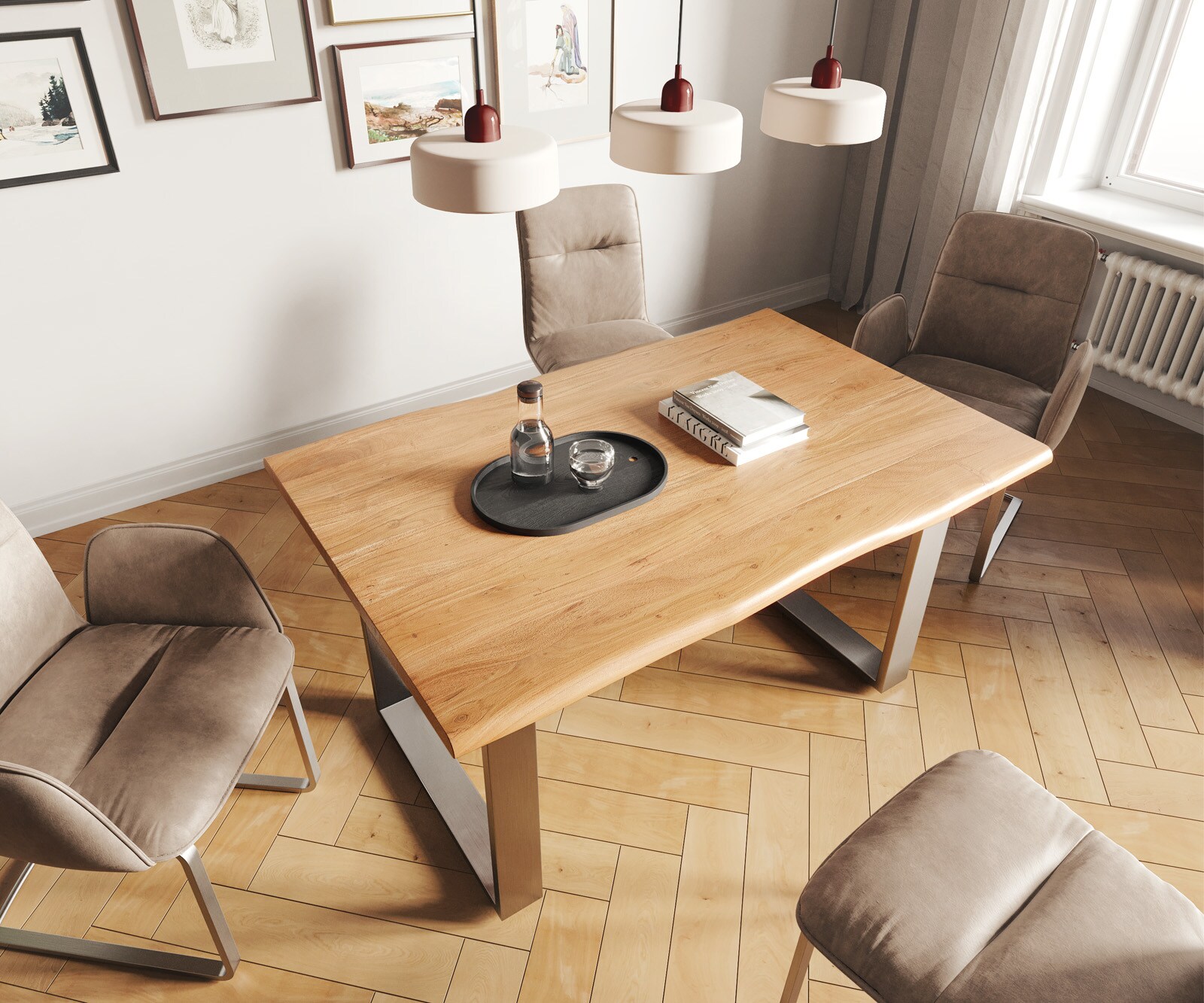 Eettafel Edge 140x90 acacia natuur roestvrijstaal smal Live-Edge 3